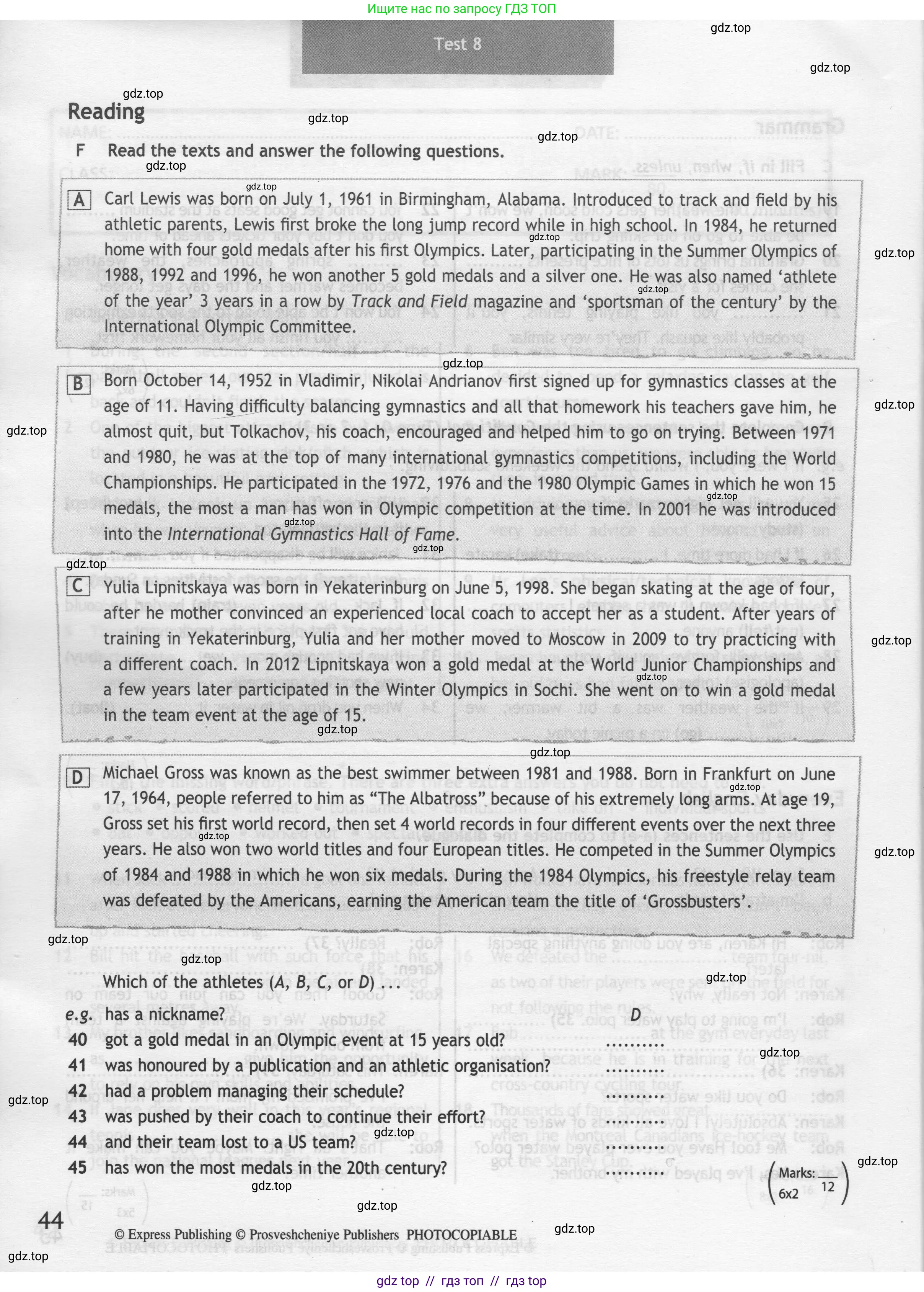 Английский язык (english), 8 класс контрольные задания (test booklet), авторы: Ваулина Юлия Евгеньевна (Vaulina Julia), Дули Дженни (Dooley Jenny), Подоляко Ольга Евгеньевна (Podolyako Olga), Эванс Вирджиния (Evans Virginia), издательство Просвещение, Москва, 2024, бирюзового цвета, страница 44