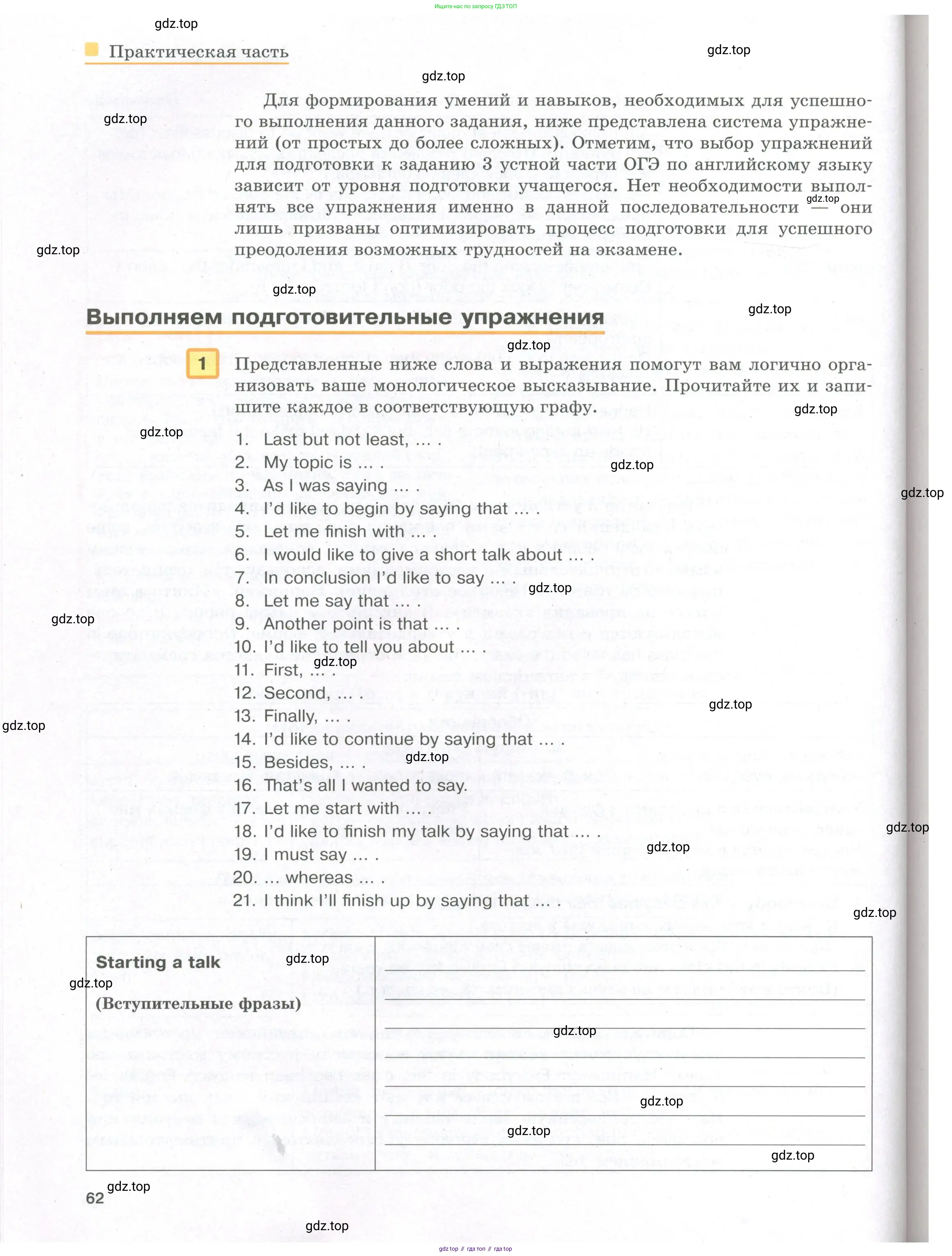 Английский язык (english), 8-9 класс практикум (устная часть ОГЭ), авторы: Вербицкая Мария Валерьевна (Verbitskaya Maria), Миндрул Ольга Сергеевна (Mindrul Olga), Нечаева Екатерина Николаевна (Nechaeva Ekaterina), издательство Просвещение, Москва, белого цвета, страница 62