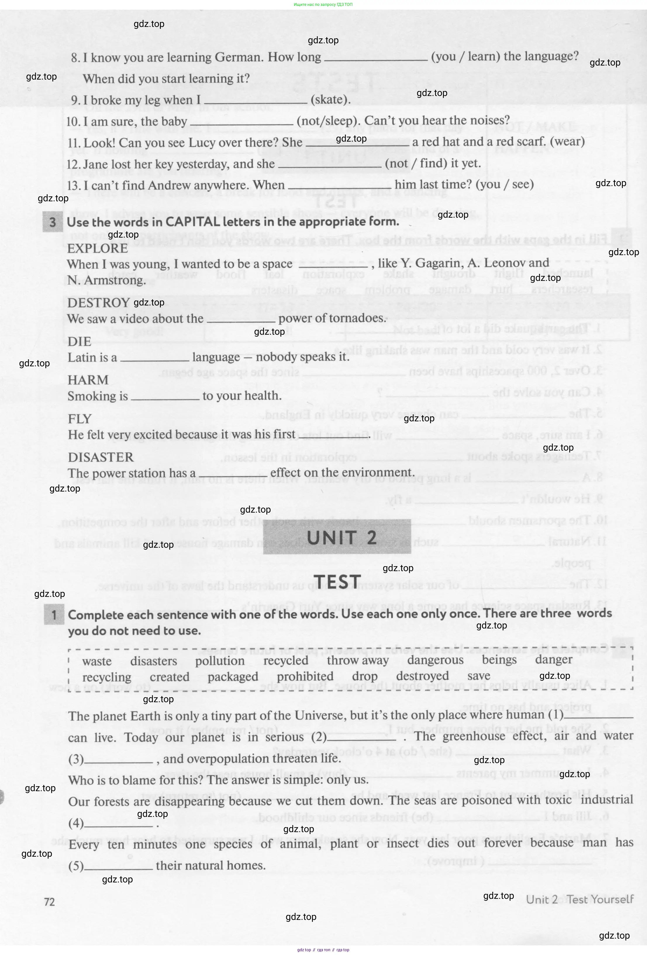 Английский язык (english), 8 класс рабочая тетрадь с контрольными работами (workbook + tests), авторы: Биболетова Мерем Забатовна, Бабушис Елена Евгеньевна, издательство Просвещение, Москва, бирюзового цвета, страница 72