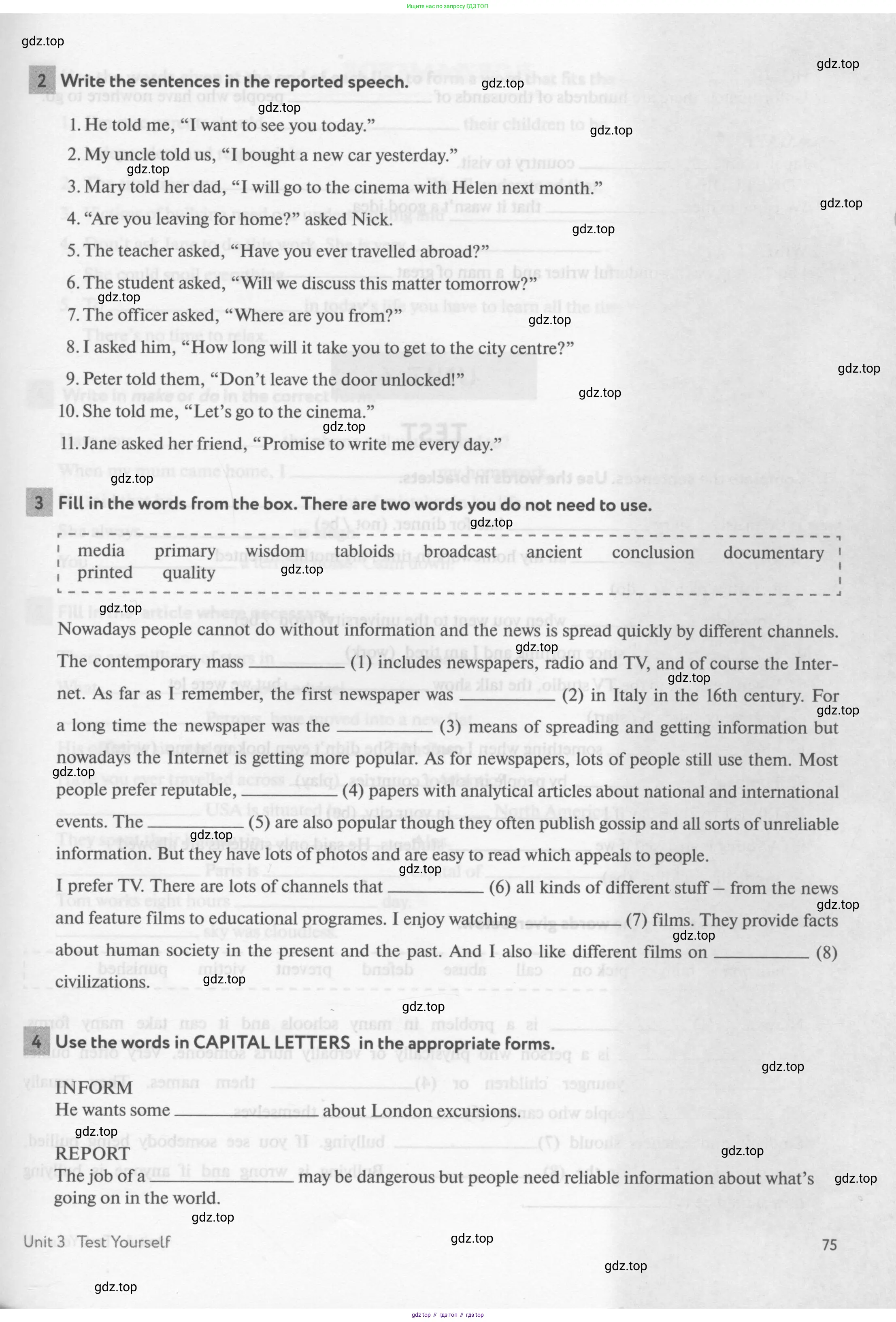Английский язык (english), 8 класс рабочая тетрадь с контрольными работами (workbook + tests), авторы: Биболетова Мерем Забатовна, Бабушис Елена Евгеньевна, издательство Просвещение, Москва, бирюзового цвета, страница 75