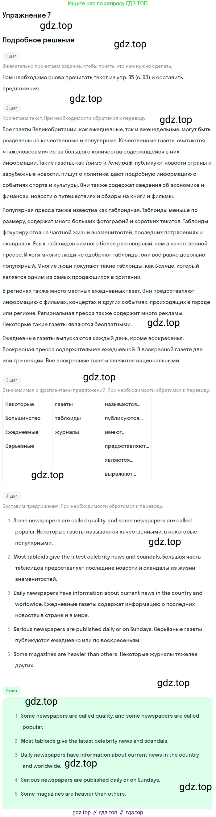 ГДЗ Английский язык (english), 8 класс Учебник (Student's book), авторы: Биболетова Мерем Забатовна, Трубанева Наталия Николаевна, издательство Просвещение, Москва, 2017, зелёного цвета, страница 118, номер 7, Решение