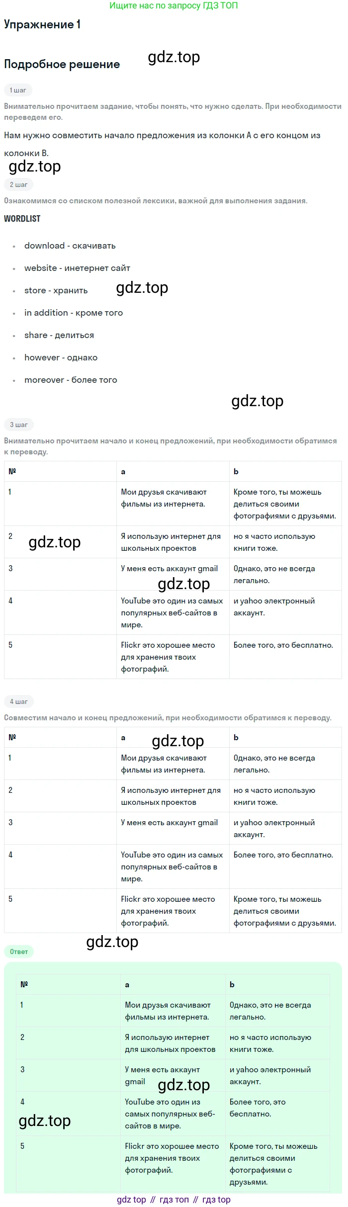 Английский язык (english), 8 класс рабочая тетрадь, авторы: Комарова Юлия Александровна, Ларионова Ирина Владимировна, издательство Русское слово, Москва, 2013, розового цвета, страница 52, номер 1, Решение