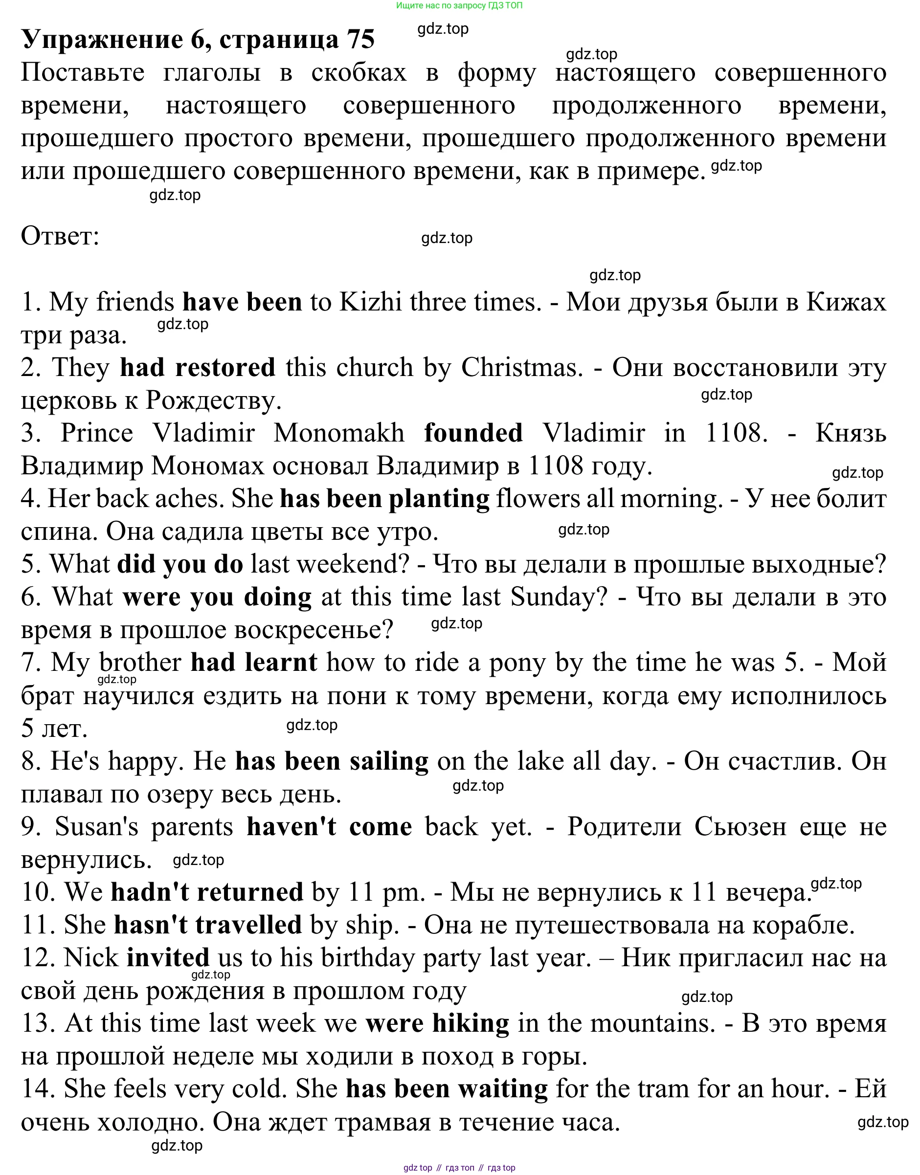 Английский язык (english), 8 класс Грамматический тренажёр, автор: Тимофеева Светлана Леонидовна, издательство Просвещение, Москва, 2024, бирюзового цвета, страница 75, номер 6, Решение 1 (2024-2027)