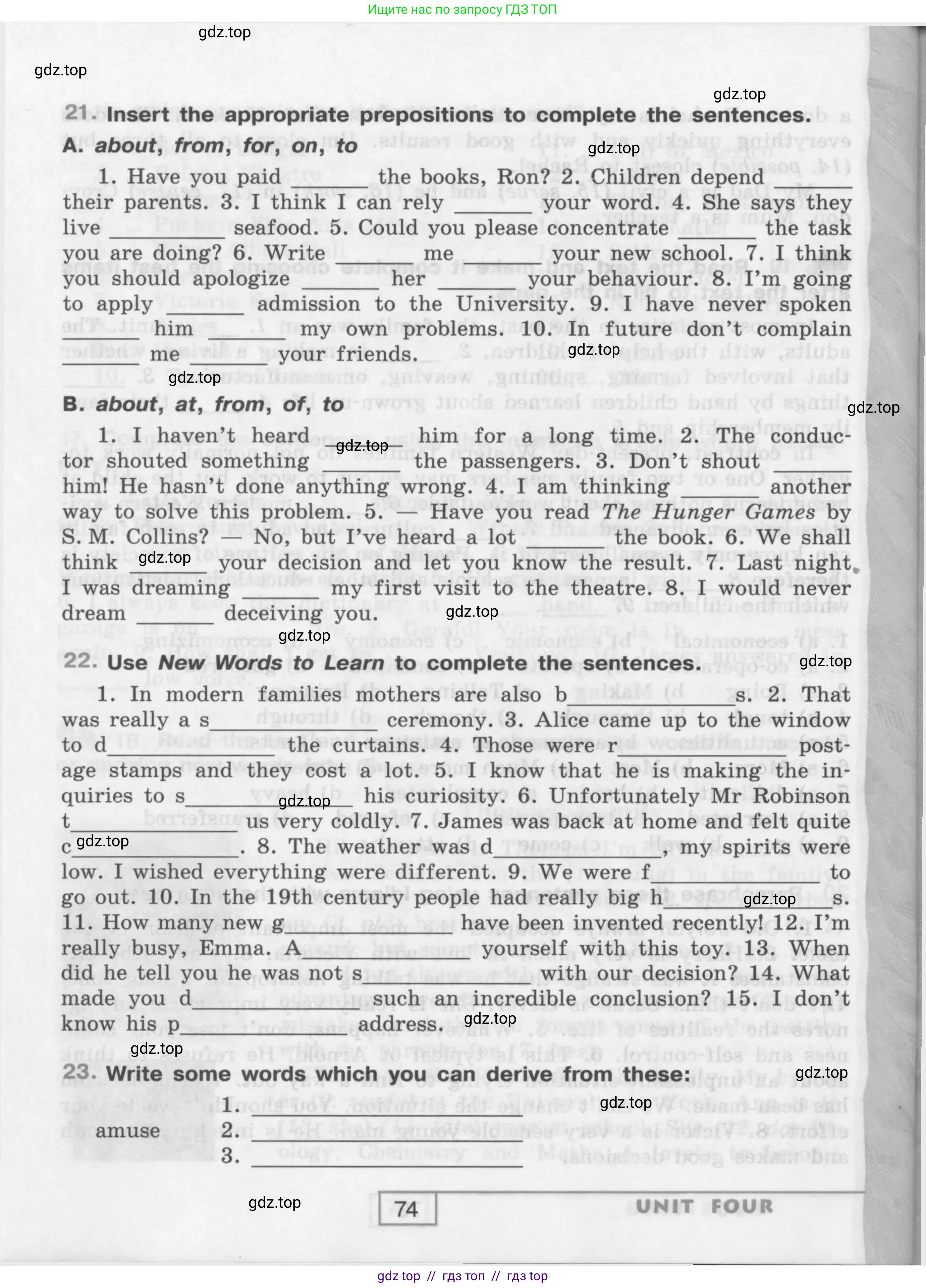 Английский язык (english), 9 класс рабочая тетрадь (activity book), авторы: Афанасьева Ольга Васильевна (Afanasyeva Olga), Михеева Ирина Владимировна (Mikheeva Irina), Баранова Ксения Михайловна (Baranova Ksenia), Петрова Наталья Юрьевна, издательство Просвещение, Москва, 2016, голубого цвета, страница 74