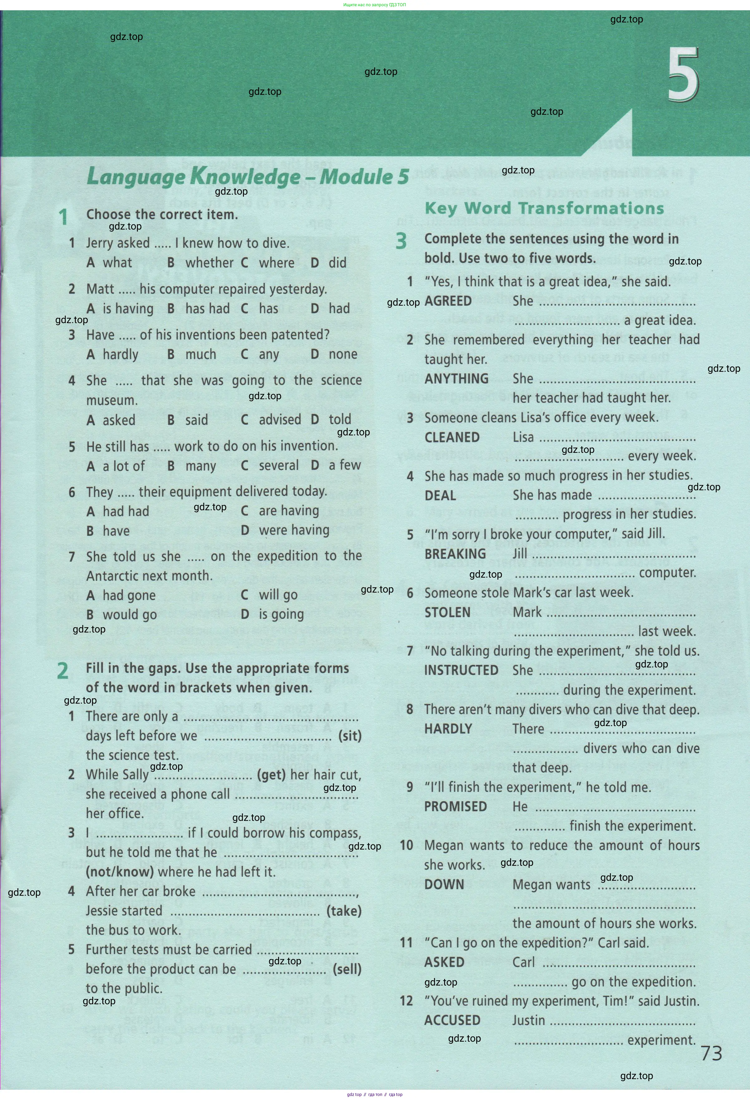 Английский язык (english), 9 класс Рабочая тетрадь (workbook), авторы: Баранова Ксения Михайловна (Baranova Ksenia), Дули Дженни (Dooley Jenny), Копылова Виктория Викторовна (Kopylova Victoria), Мильруд Радислав Петрович (Millrood Radislav), Эванс Вирджиния (Evans Virginia), издательство Просвещение, Москва, 2024, белого цвета, страница 73