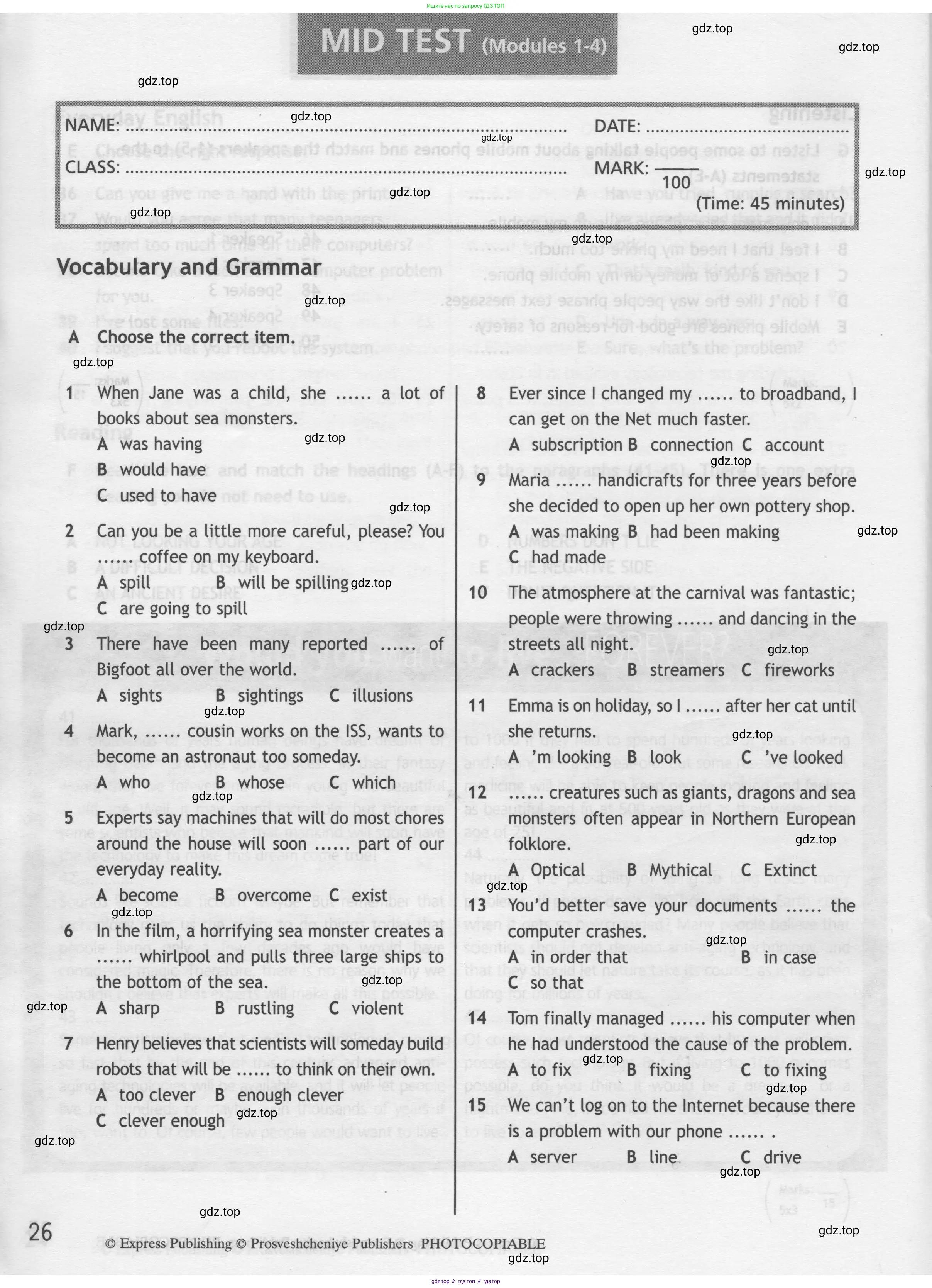 Английский язык (english), 9 класс контрольные задания (test booklet), авторы: Ваулина Юлия Евгеньевна (Vaulina Julia), Дули Дженни (Dooley Jenny), Подоляко Ольга Евгеньевна (Podolyako Olga), Эванс Вирджиния (Evans Virginia), издательство Просвещение, Москва, 2023, страница 26