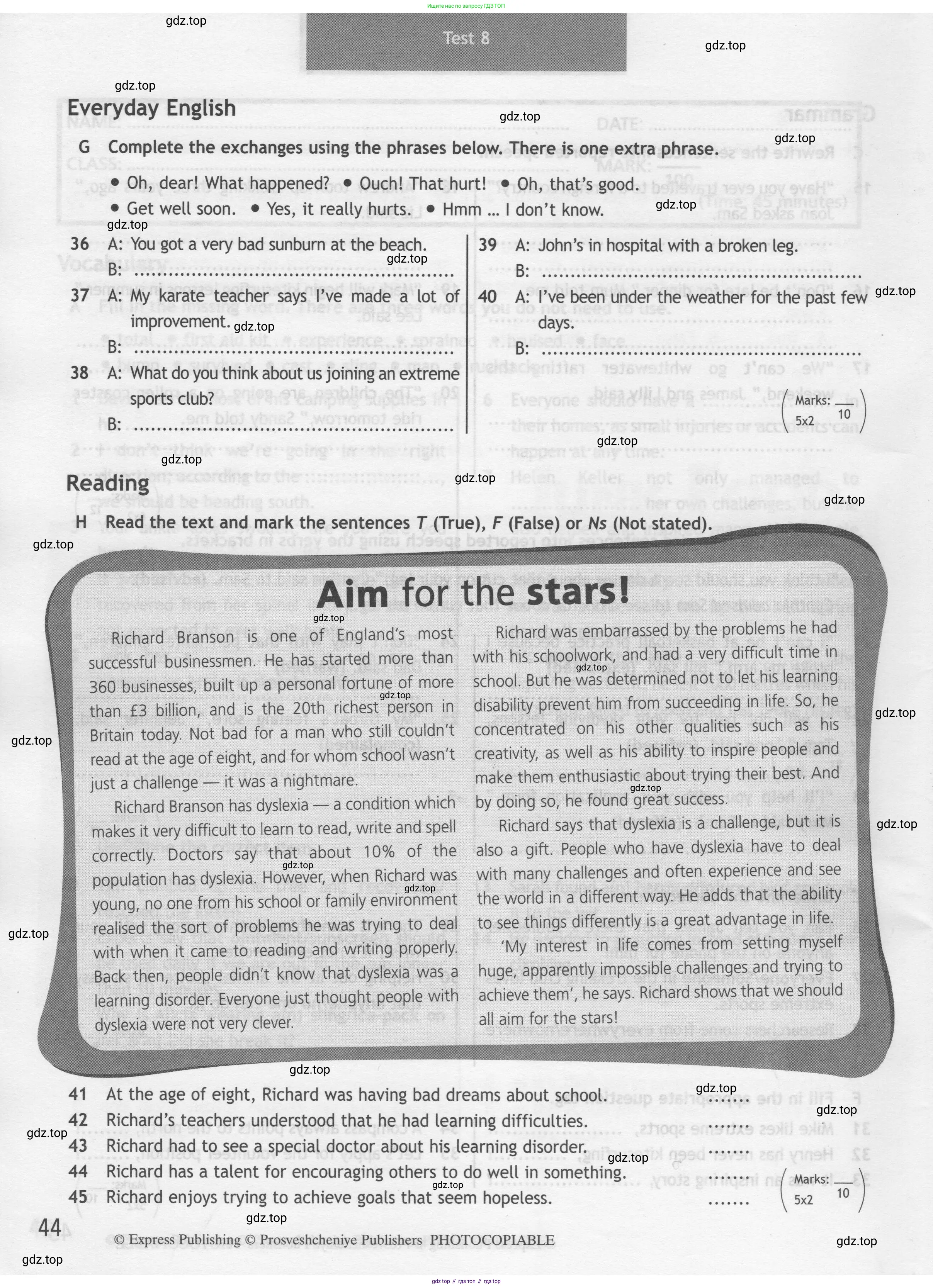 Английский язык (english), 9 класс контрольные задания (test booklet), авторы: Ваулина Юлия Евгеньевна (Vaulina Julia), Дули Дженни (Dooley Jenny), Подоляко Ольга Евгеньевна (Podolyako Olga), Эванс Вирджиния (Evans Virginia), издательство Просвещение, Москва, 2023, страница 44