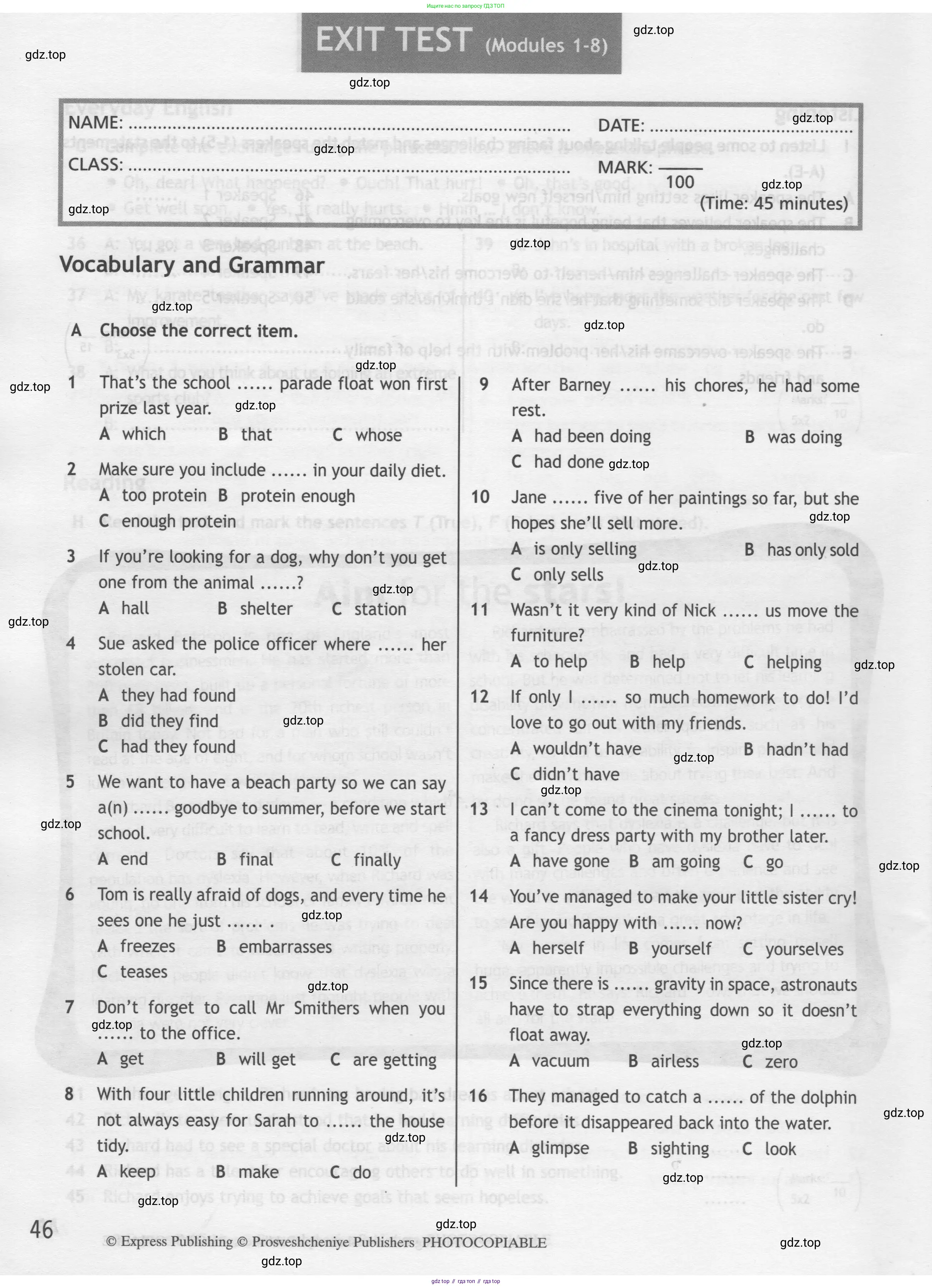 Английский язык (english), 9 класс контрольные задания (test booklet), авторы: Ваулина Юлия Евгеньевна (Vaulina Julia), Дули Дженни (Dooley Jenny), Подоляко Ольга Евгеньевна (Podolyako Olga), Эванс Вирджиния (Evans Virginia), издательство Просвещение, Москва, 2023, страница 46