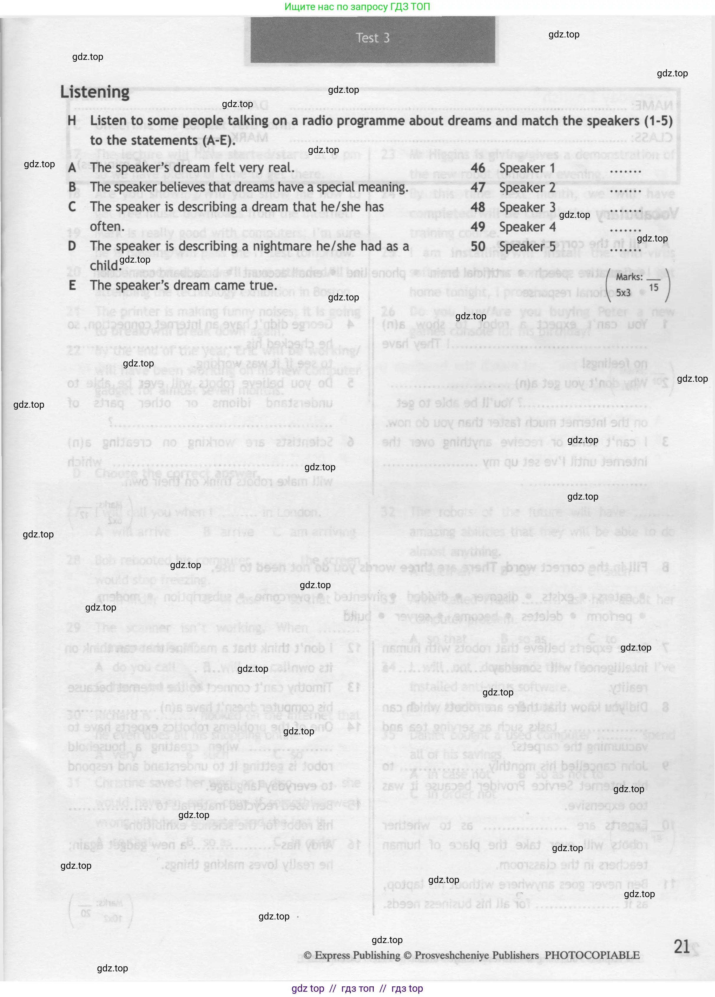 Английский язык (english), 9 класс контрольные задания (test booklet), авторы: Ваулина Юлия Евгеньевна (Vaulina Julia), Дули Дженни (Dooley Jenny), Подоляко Ольга Евгеньевна (Podolyako Olga), Эванс Вирджиния (Evans Virginia), издательство Просвещение, Москва, 2023, страница 21