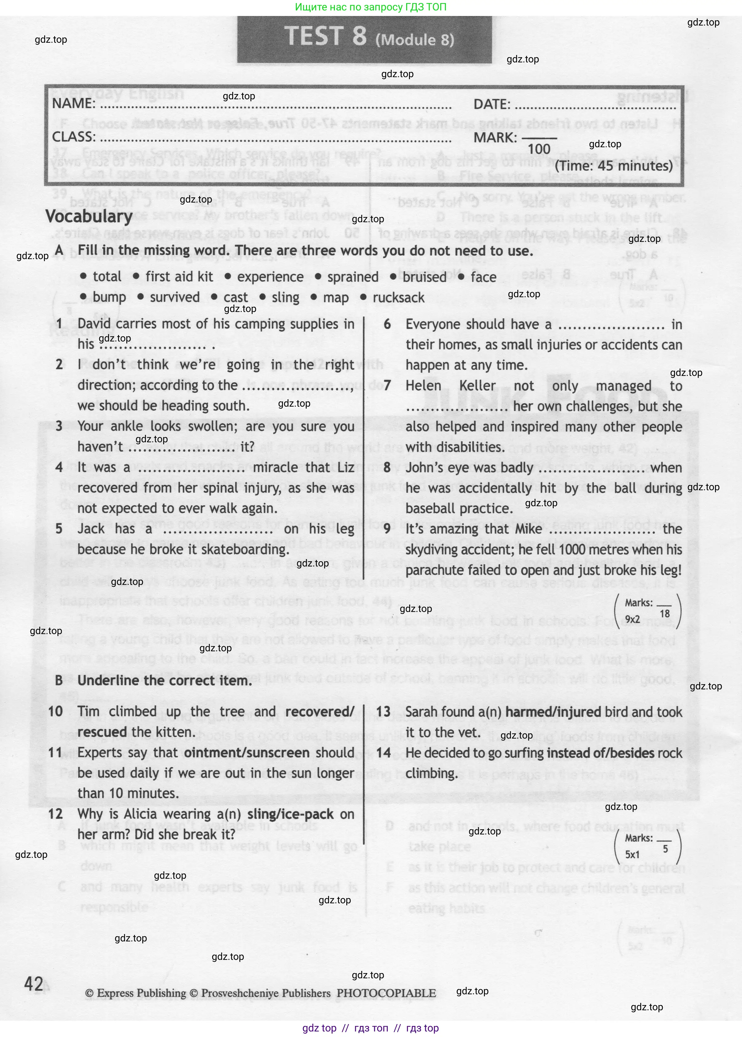 Английский язык (english), 9 класс контрольные задания (test booklet), авторы: Ваулина Юлия Евгеньевна (Vaulina Julia), Дули Дженни (Dooley Jenny), Подоляко Ольга Евгеньевна (Podolyako Olga), Эванс Вирджиния (Evans Virginia), издательство Просвещение, Москва, 2023, страница 42