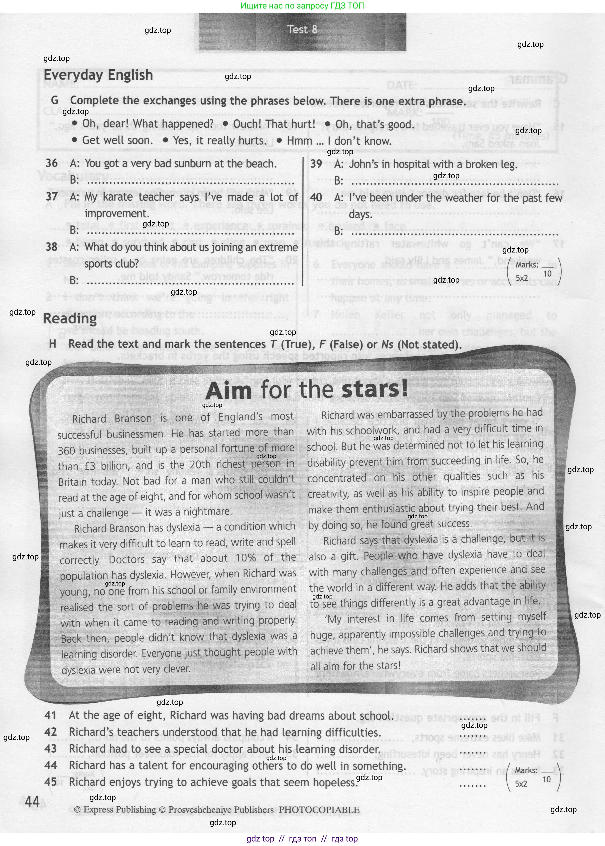 Английский язык (english), 9 класс контрольные задания (test booklet), авторы: Ваулина Юлия Евгеньевна (Vaulina Julia), Дули Дженни (Dooley Jenny), Подоляко Ольга Евгеньевна (Podolyako Olga), Эванс Вирджиния (Evans Virginia), издательство Просвещение, Москва, 2023, страница 44