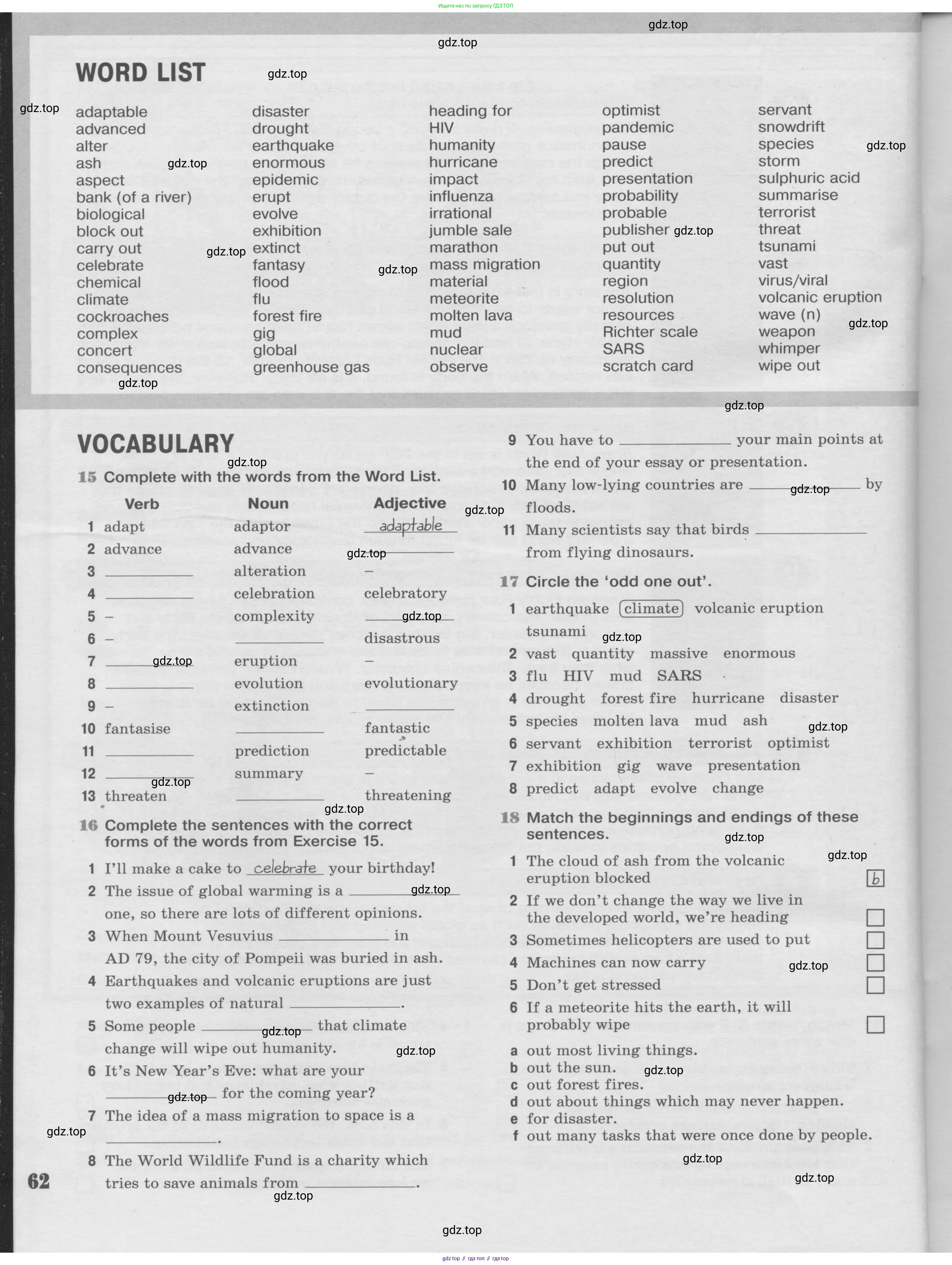 Английский язык (english), 9 класс Рабочая тетрадь (workbook), авторы: Вербицкая Мария Валерьевна (Verbitskaya Maria), Уайт Линдсей (Lindsay White), Фрикер Род (Fricker Rod), Миндрул Ольга Сергеевна (Mindrul Olga), Нечаева Екатерина Николаевна (Nechaeva Ekaterina), Твердохлебова Ирина Петровна (Tverdohlebova Irina), издательство Просвещение, Москва, 2019, страница 62