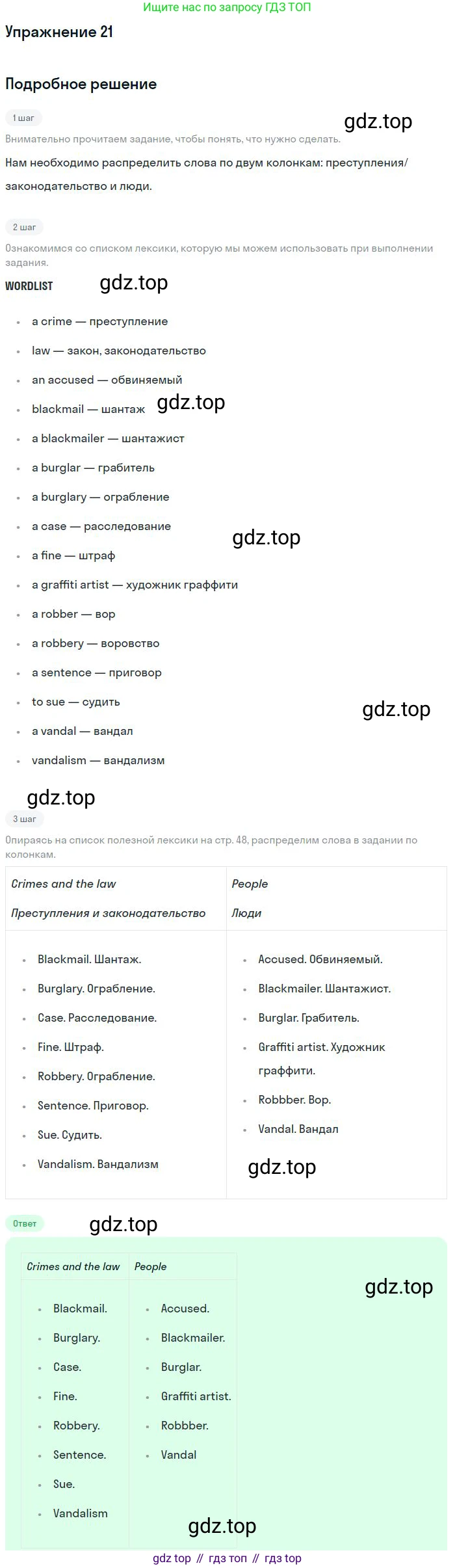 ГДЗ Английский язык (english), 9 класс Рабочая тетрадь (workbook), авторы: Вербицкая Мария Валерьевна (Verbitskaya Maria), Уайт Линдсей (Lindsay White), Фрикер Род (Fricker Rod), Миндрул Ольга Сергеевна (Mindrul Olga), Нечаева Екатерина Николаевна (Nechaeva Ekaterina), Твердохлебова Ирина Петровна (Tverdohlebova Irina), издательство Просвещение, Москва, 2019, страница 48, номер 21, Решение