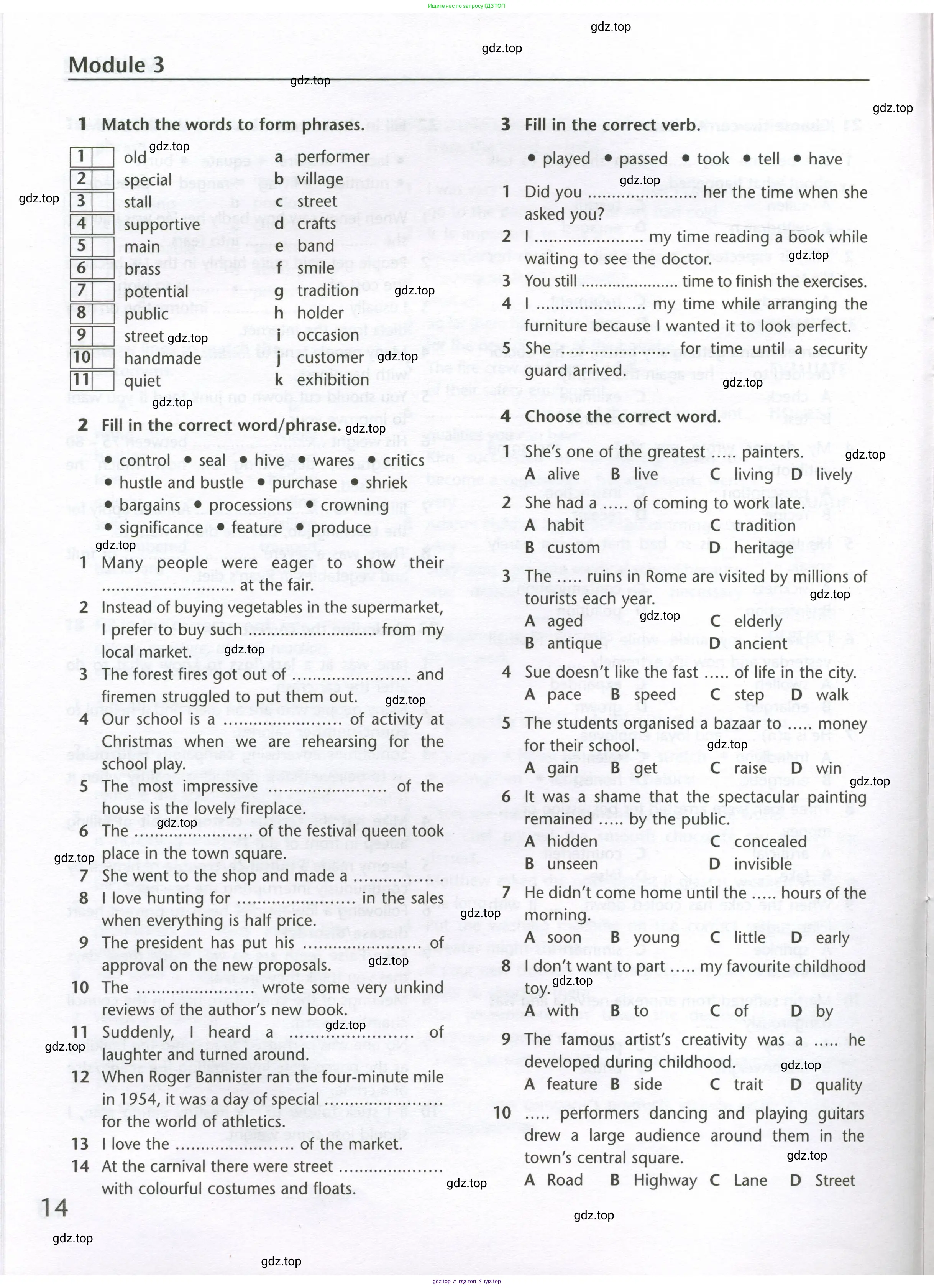 Английский язык (english), 10 класс Лексический практикум (vocabulary practice), авторы: Баранова Ксения Михайловна (Baranova Ksenia), Дули Дженни (Dooley Jenny), Копылова Виктория Викторовна (Kopylova Victoria), Мильруд Радислав Петрович (Millrood Radislav), Эванс Вирджиния (Evans Virginia), издательство Просвещение, Москва, 2019, серого цвета, страница 14