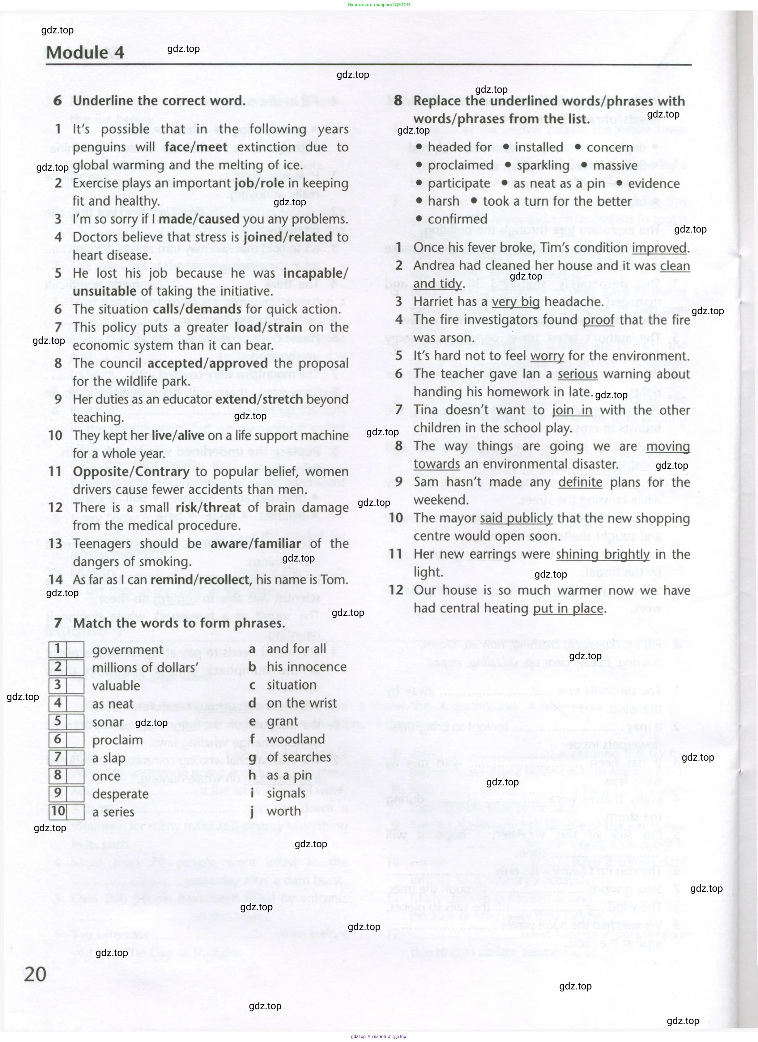 Английский язык (english), 10 класс Лексический практикум (vocabulary practice), авторы: Баранова Ксения Михайловна (Baranova Ksenia), Дули Дженни (Dooley Jenny), Копылова Виктория Викторовна (Kopylova Victoria), Мильруд Радислав Петрович (Millrood Radislav), Эванс Вирджиния (Evans Virginia), издательство Просвещение, Москва, 2019, серого цвета, страница 20