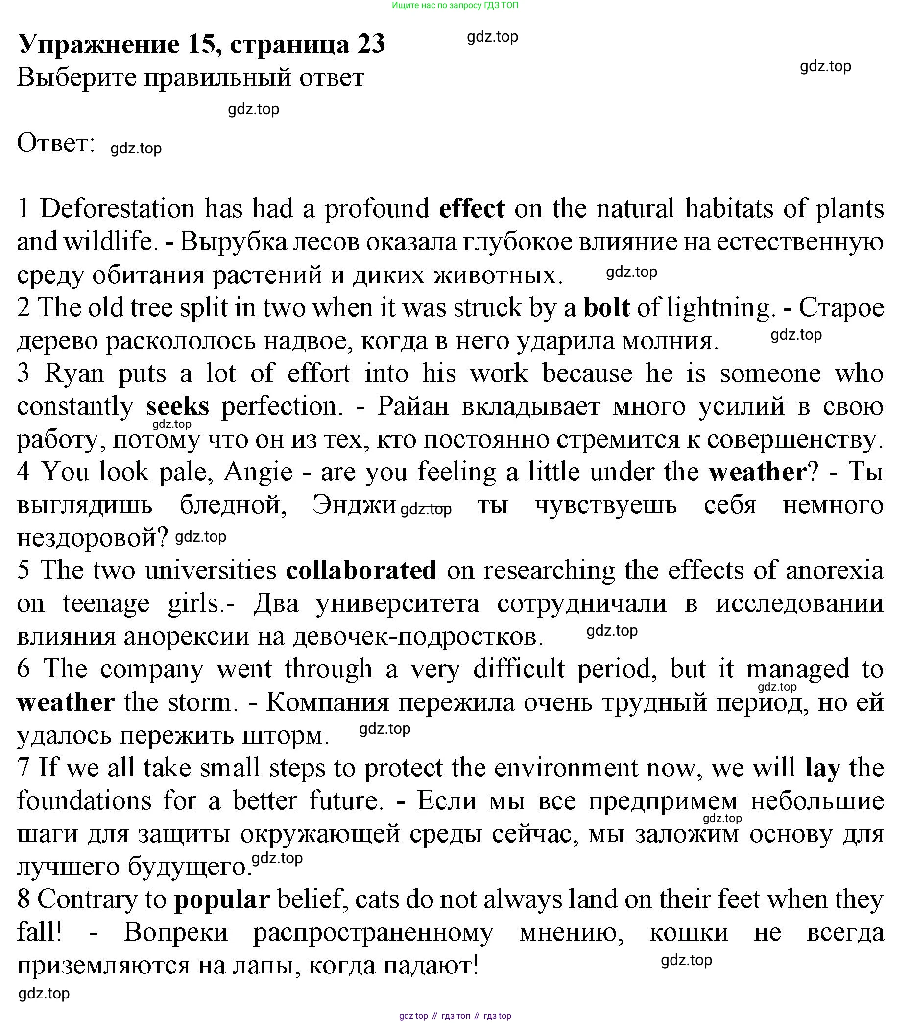 Английский язык (english), 10 класс Лексический практикум (vocabulary practice), авторы: Баранова Ксения Михайловна (Baranova Ksenia), Дули Дженни (Dooley Jenny), Копылова Виктория Викторовна (Kopylova Victoria), Мильруд Радислав Петрович (Millrood Radislav), Эванс Вирджиния (Evans Virginia), издательство Просвещение, Москва, 2019, серого цвета, страница 23, номер 15, Решение 1