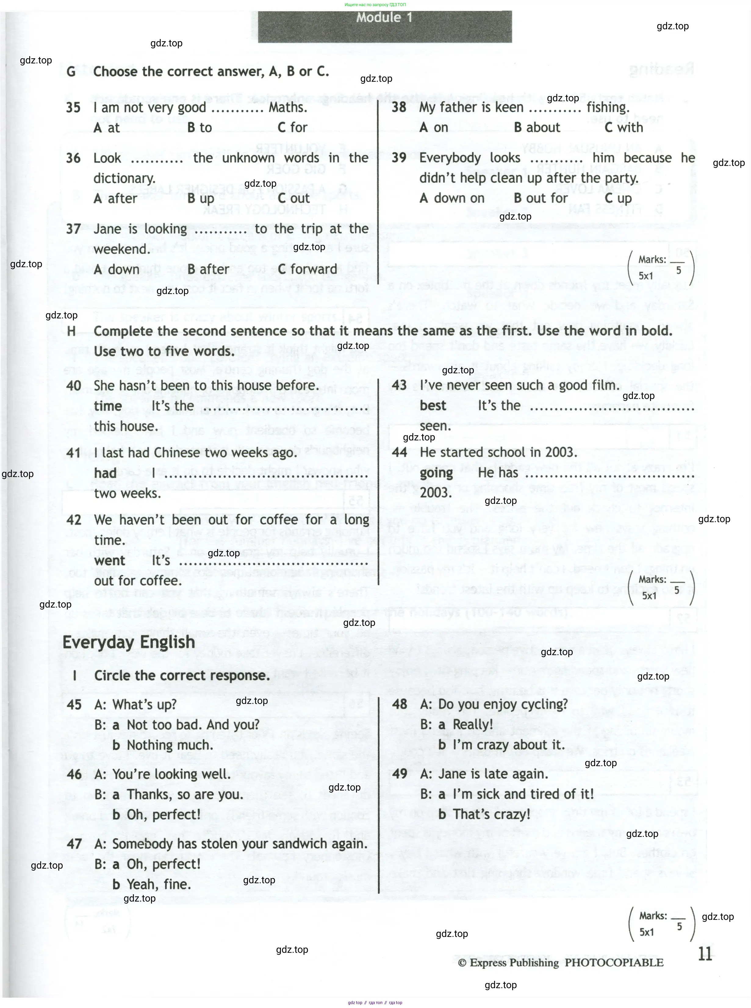 Английский язык (english), 10 класс контрольные задания (test booklet), авторы: Афанасьева Ольга Васильевна (Afanasyeva Olga), Дули Дженни (Dooley Jenny), Михеева Ирина Владимировна (Mikheeva Irina), Эванс Вирджиния (Evans Virginia), издательство Просвещение, Москва, 2019, красного цвета, страница 11