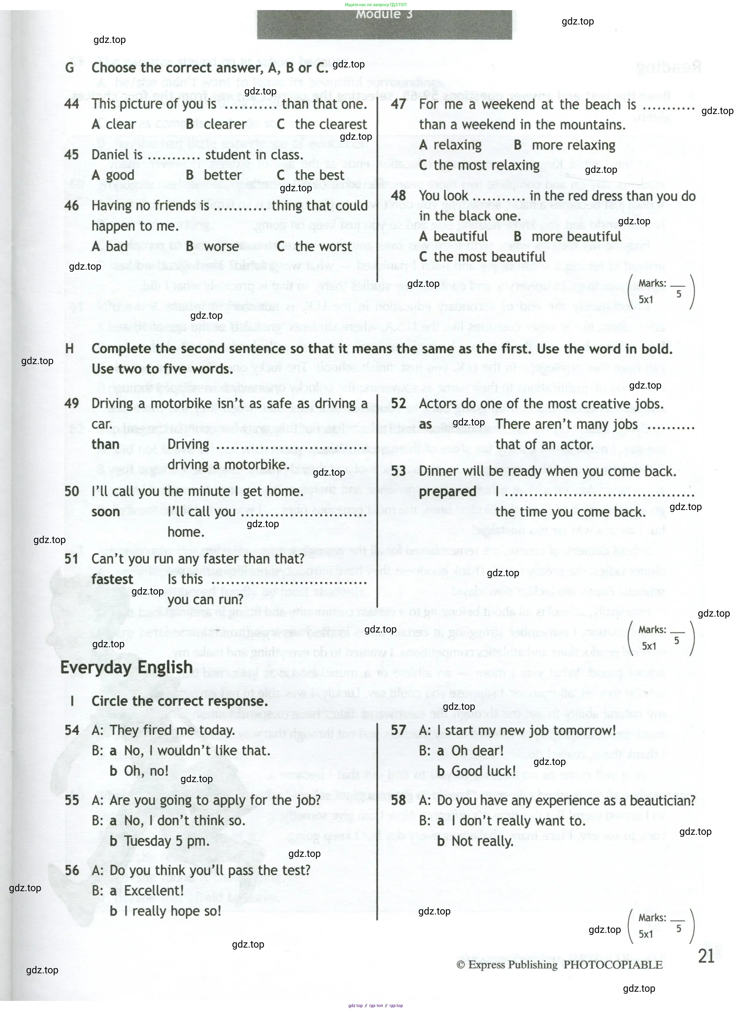 Английский язык (english), 10 класс контрольные задания (test booklet), авторы: Афанасьева Ольга Васильевна (Afanasyeva Olga), Дули Дженни (Dooley Jenny), Михеева Ирина Владимировна (Mikheeva Irina), Эванс Вирджиния (Evans Virginia), издательство Просвещение, Москва, 2019, красного цвета, страница 21