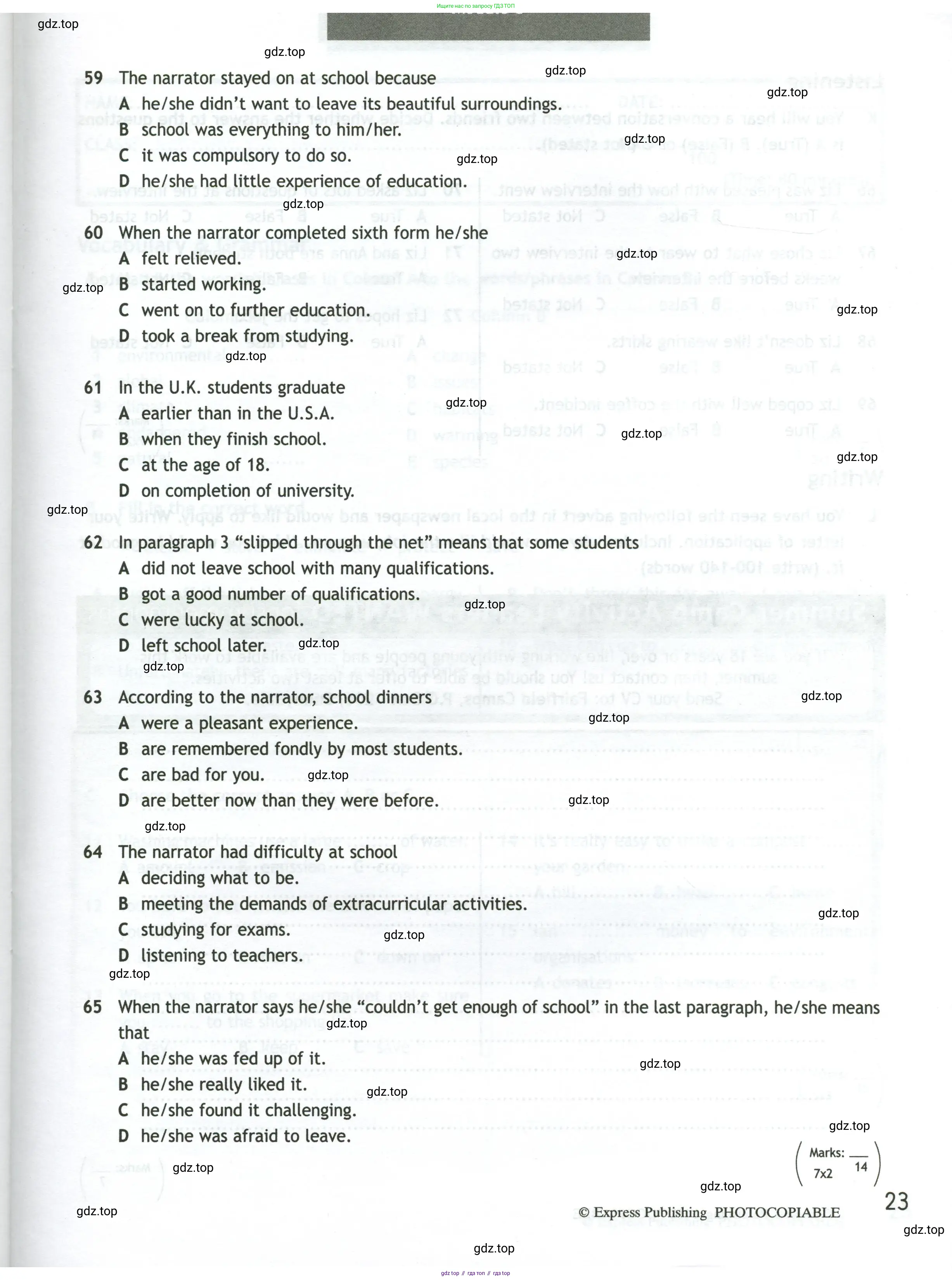 Английский язык (english), 10 класс контрольные задания (test booklet), авторы: Афанасьева Ольга Васильевна (Afanasyeva Olga), Дули Дженни (Dooley Jenny), Михеева Ирина Владимировна (Mikheeva Irina), Эванс Вирджиния (Evans Virginia), издательство Просвещение, Москва, 2019, красного цвета, страница 23