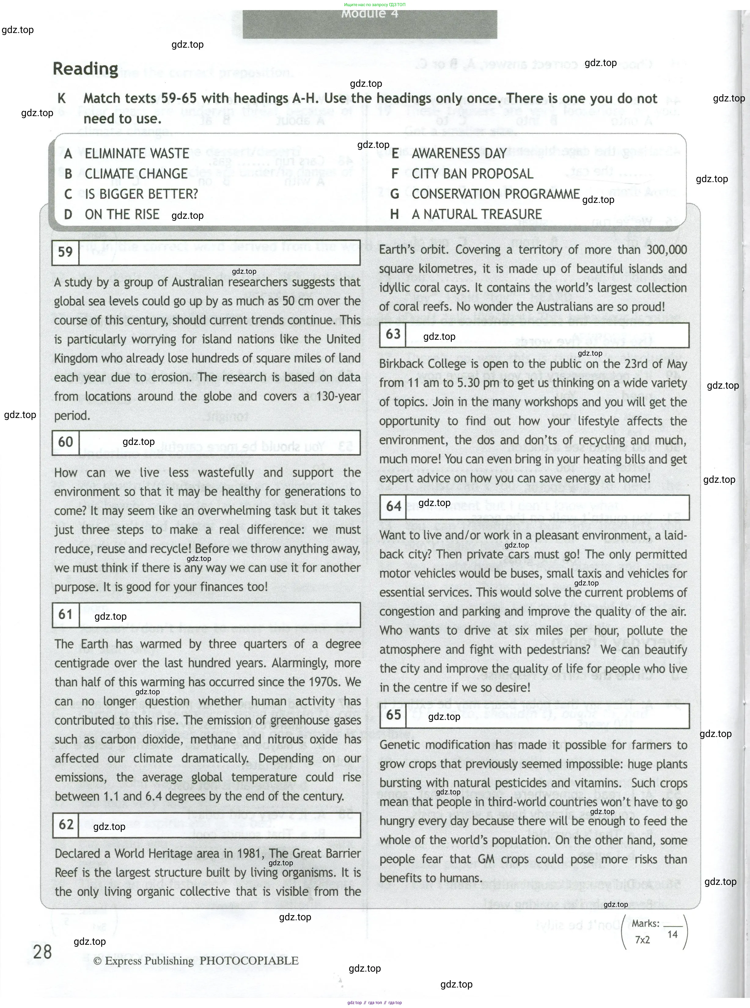 Английский язык (english), 10 класс контрольные задания (test booklet), авторы: Афанасьева Ольга Васильевна (Afanasyeva Olga), Дули Дженни (Dooley Jenny), Михеева Ирина Владимировна (Mikheeva Irina), Эванс Вирджиния (Evans Virginia), издательство Просвещение, Москва, 2019, красного цвета, страница 28