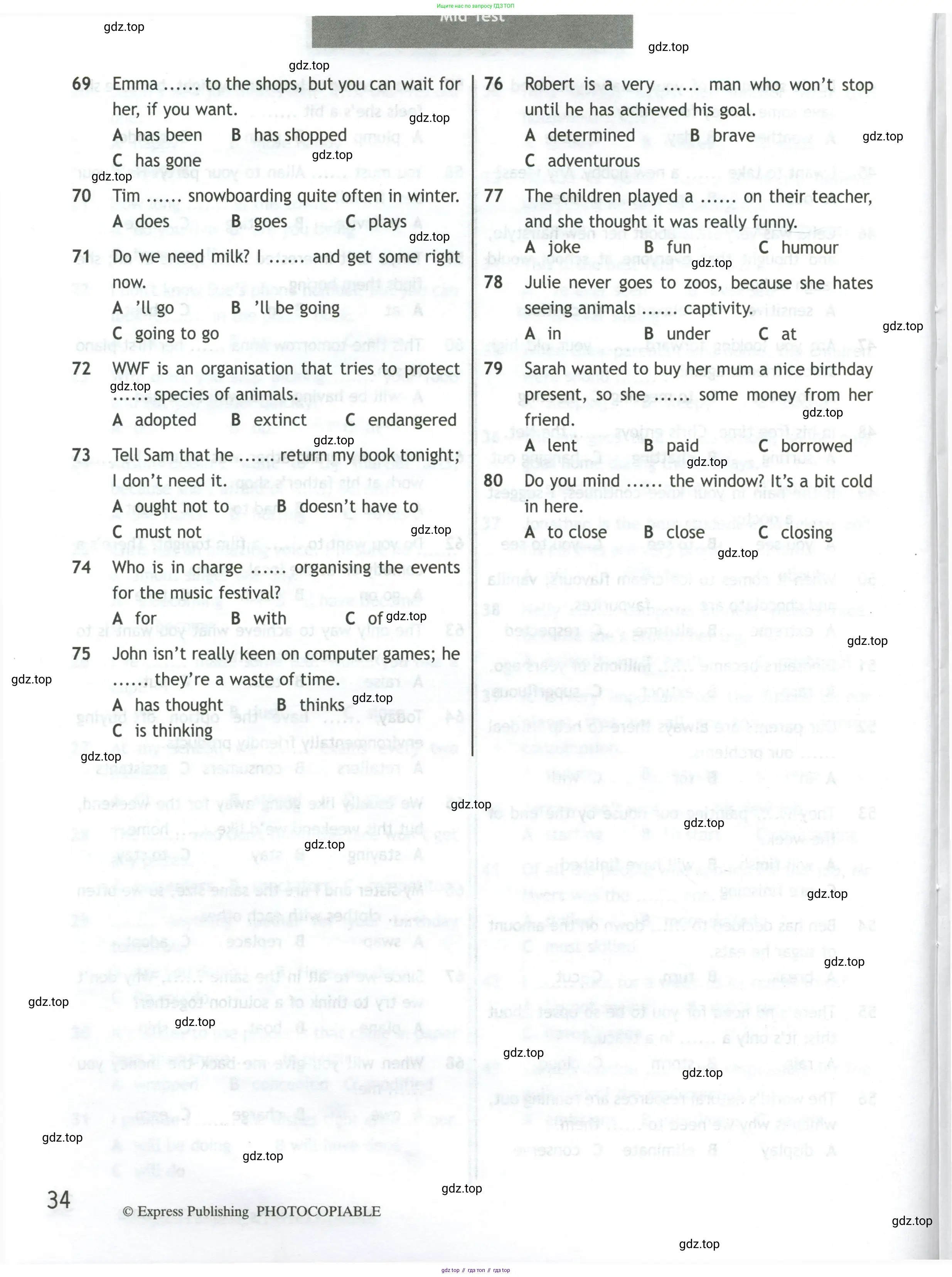 Английский язык (english), 10 класс контрольные задания (test booklet), авторы: Афанасьева Ольга Васильевна (Afanasyeva Olga), Дули Дженни (Dooley Jenny), Михеева Ирина Владимировна (Mikheeva Irina), Эванс Вирджиния (Evans Virginia), издательство Просвещение, Москва, 2019, красного цвета, страница 34