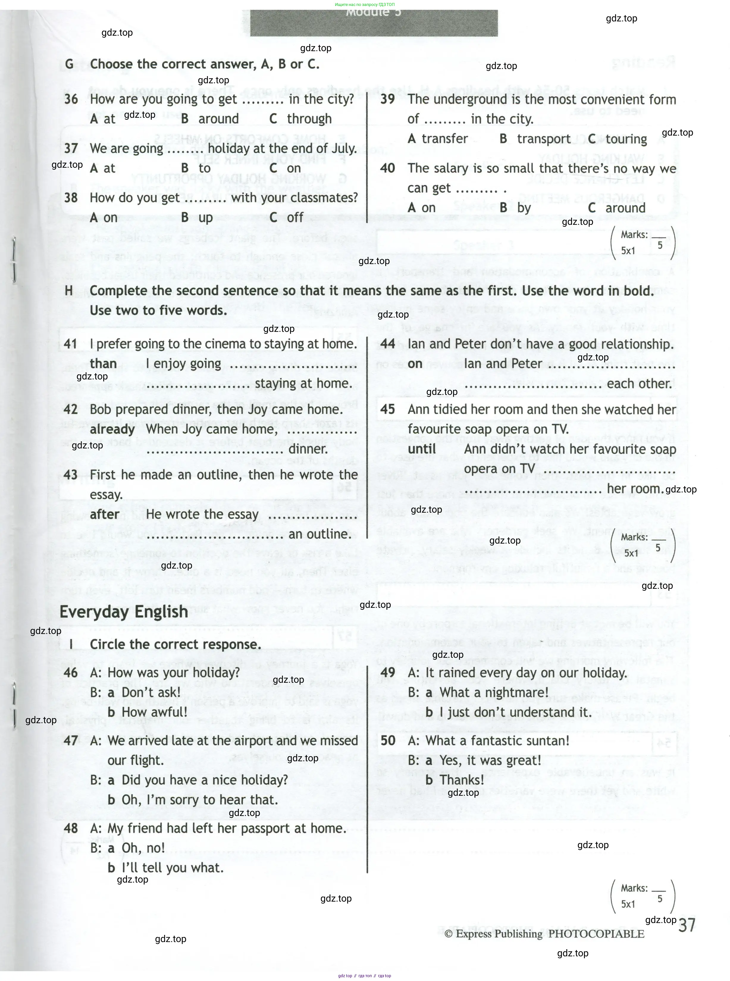 Английский язык (english), 10 класс контрольные задания (test booklet), авторы: Афанасьева Ольга Васильевна (Afanasyeva Olga), Дули Дженни (Dooley Jenny), Михеева Ирина Владимировна (Mikheeva Irina), Эванс Вирджиния (Evans Virginia), издательство Просвещение, Москва, 2019, красного цвета, страница 37