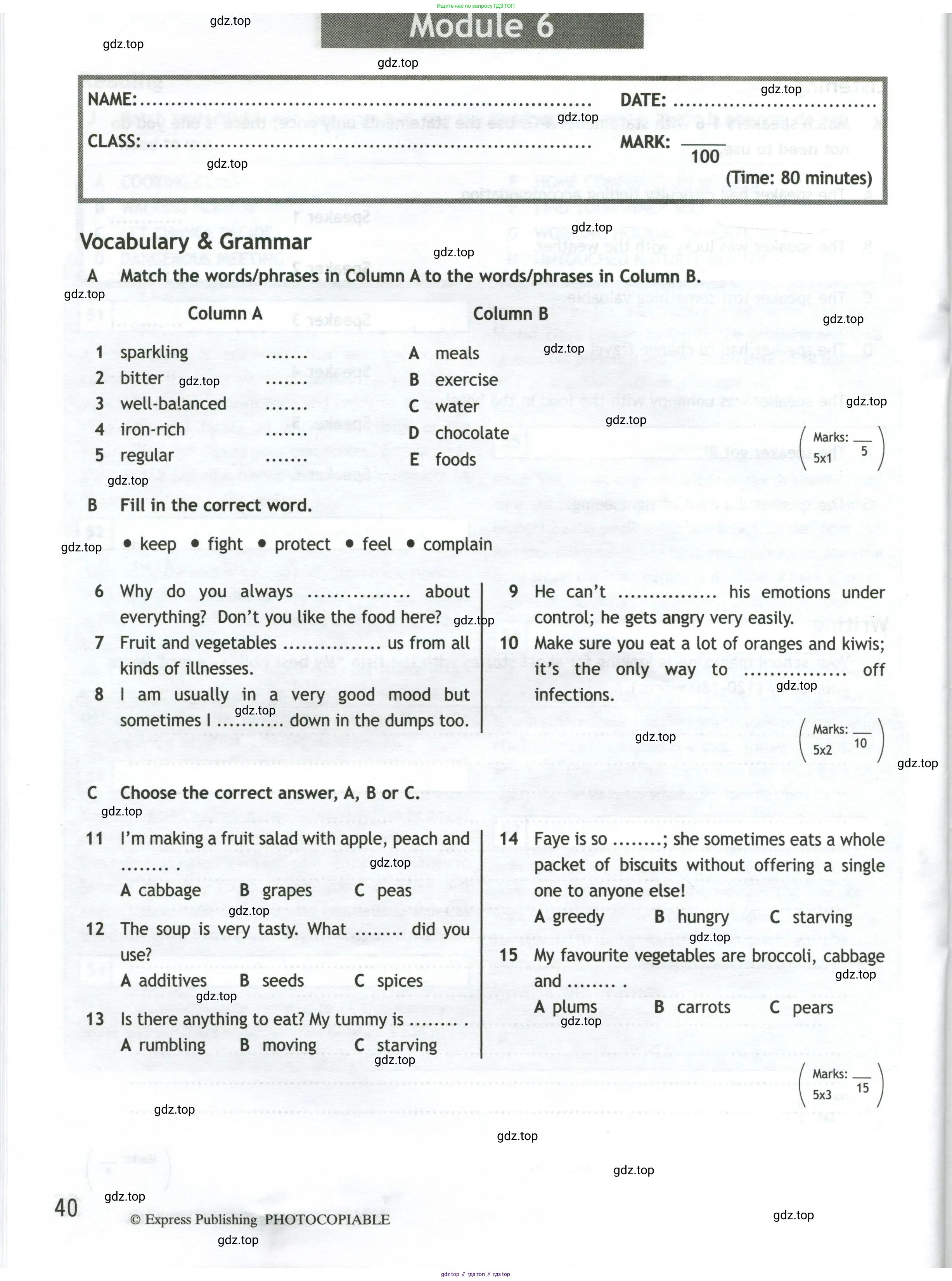 Английский язык (english), 10 класс контрольные задания (test booklet), авторы: Афанасьева Ольга Васильевна (Afanasyeva Olga), Дули Дженни (Dooley Jenny), Михеева Ирина Владимировна (Mikheeva Irina), Эванс Вирджиния (Evans Virginia), издательство Просвещение, Москва, 2019, красного цвета, страница 40