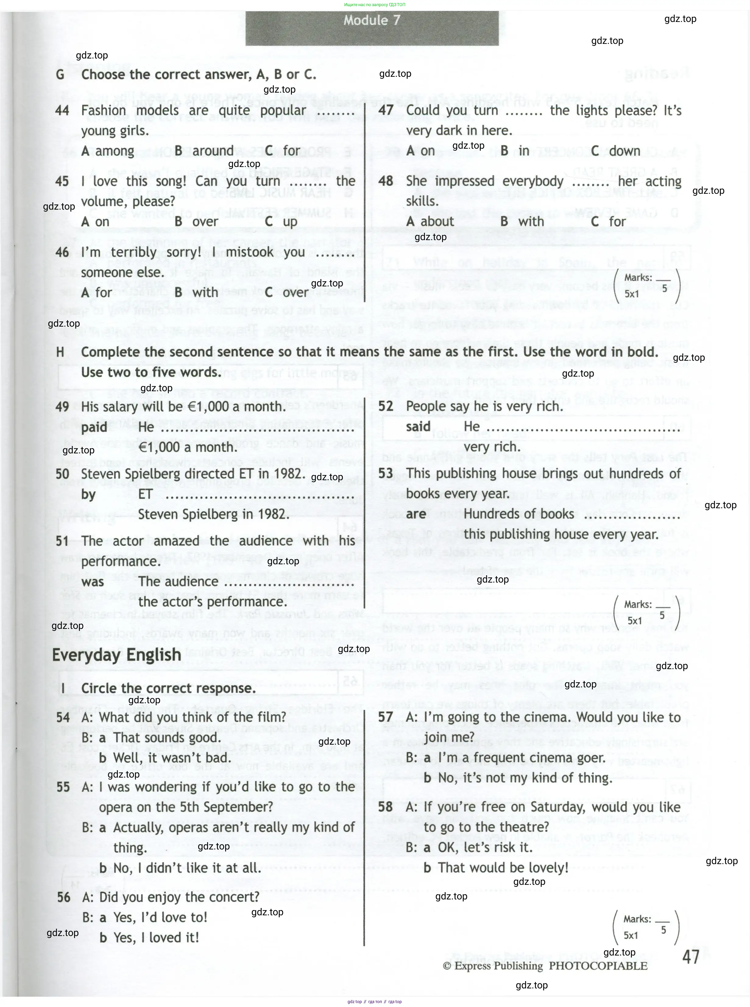 Английский язык (english), 10 класс контрольные задания (test booklet), авторы: Афанасьева Ольга Васильевна (Afanasyeva Olga), Дули Дженни (Dooley Jenny), Михеева Ирина Владимировна (Mikheeva Irina), Эванс Вирджиния (Evans Virginia), издательство Просвещение, Москва, 2019, красного цвета, страница 47