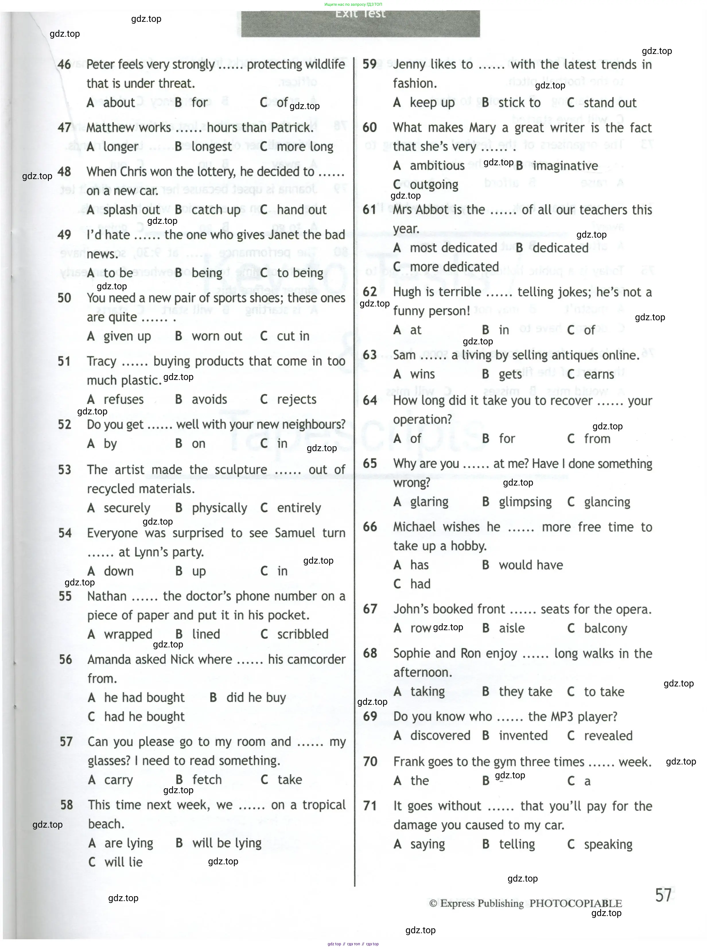 Английский язык (english), 10 класс контрольные задания (test booklet), авторы: Афанасьева Ольга Васильевна (Afanasyeva Olga), Дули Дженни (Dooley Jenny), Михеева Ирина Владимировна (Mikheeva Irina), Эванс Вирджиния (Evans Virginia), издательство Просвещение, Москва, 2019, красного цвета, страница 57