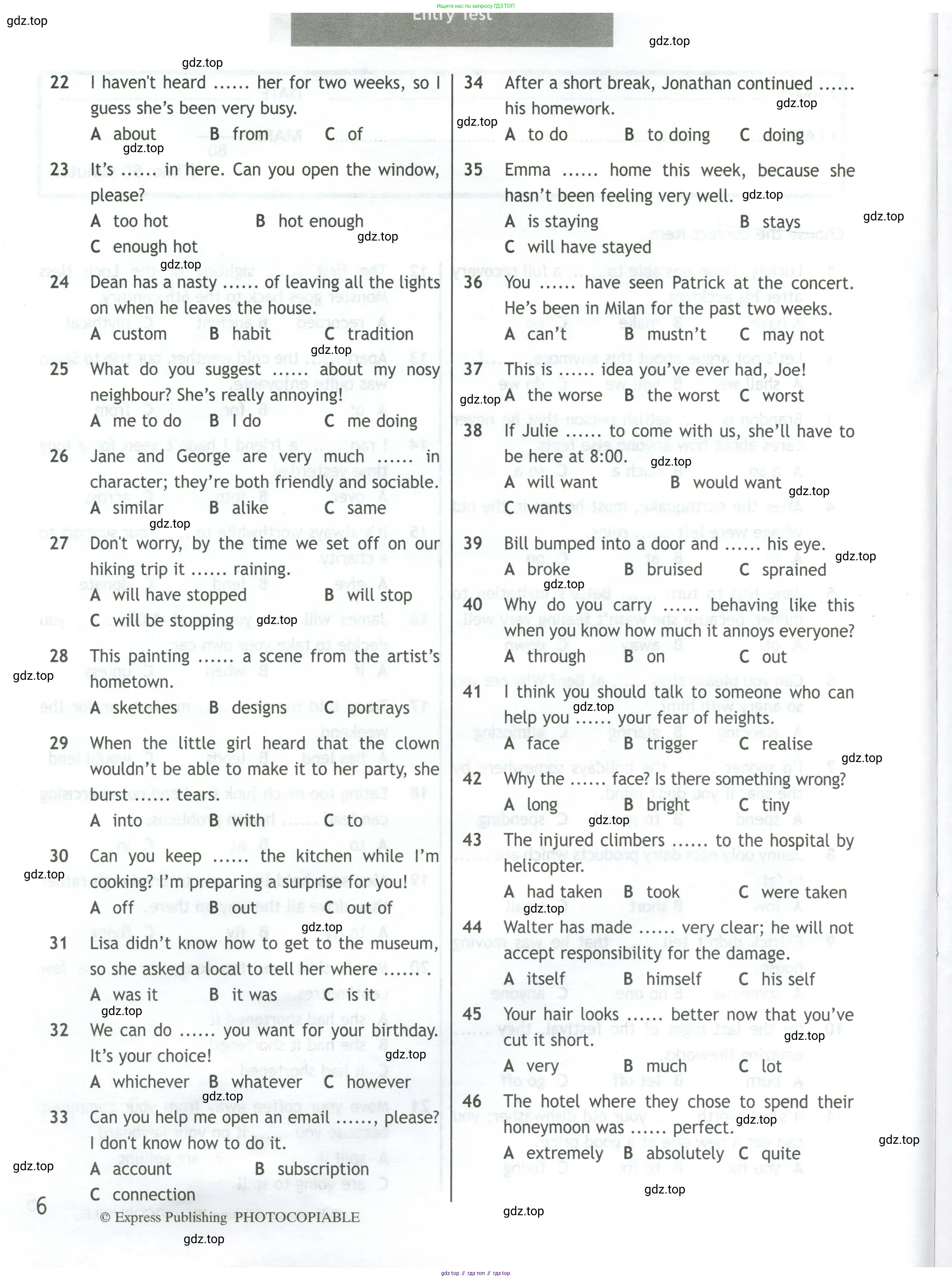 Английский язык (english), 10 класс контрольные задания (test booklet), авторы: Афанасьева Ольга Васильевна (Afanasyeva Olga), Дули Дженни (Dooley Jenny), Михеева Ирина Владимировна (Mikheeva Irina), Эванс Вирджиния (Evans Virginia), издательство Просвещение, Москва, 2019, красного цвета, страница 6