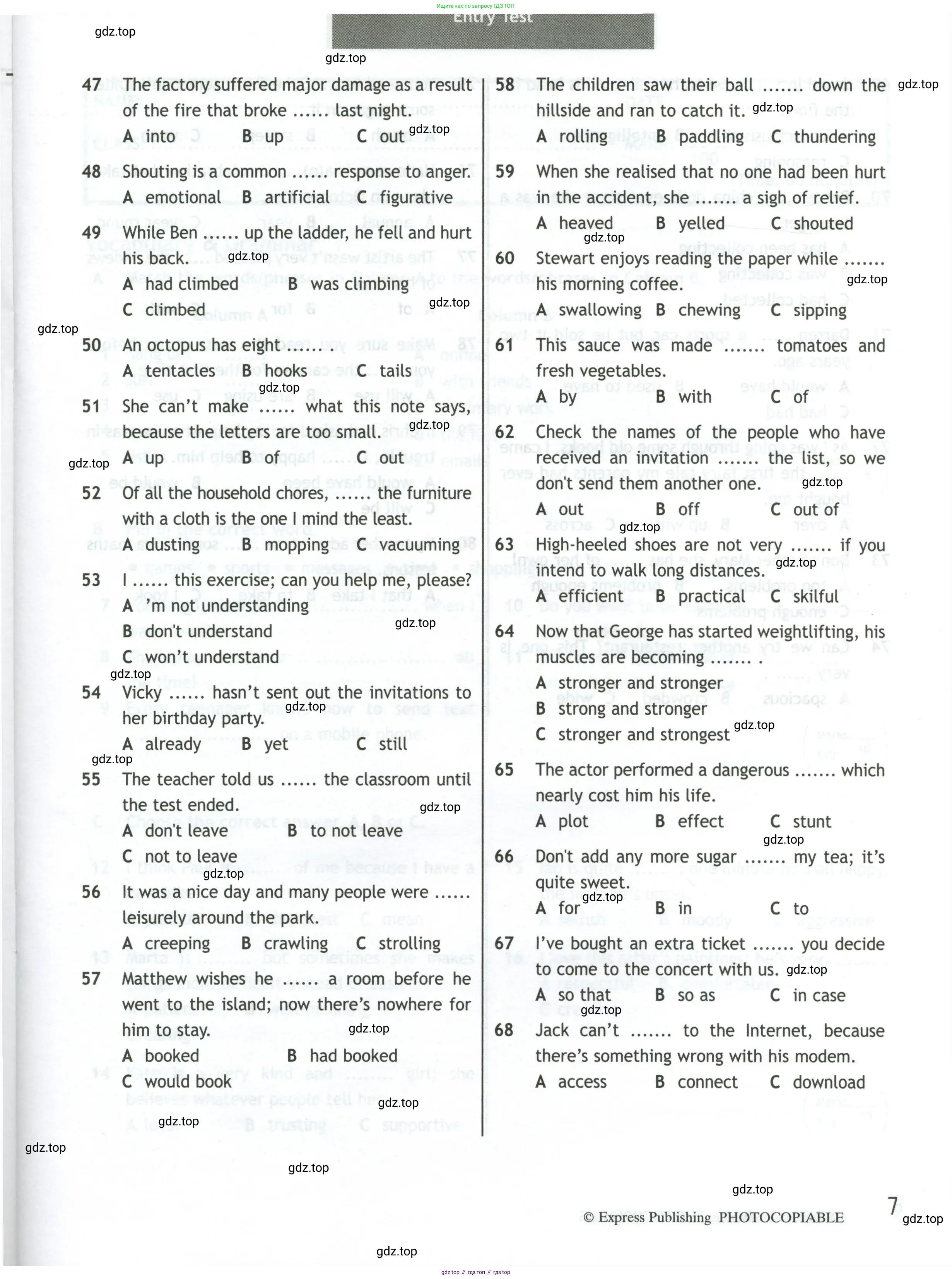 Английский язык (english), 10 класс контрольные задания (test booklet), авторы: Афанасьева Ольга Васильевна (Afanasyeva Olga), Дули Дженни (Dooley Jenny), Михеева Ирина Владимировна (Mikheeva Irina), Эванс Вирджиния (Evans Virginia), издательство Просвещение, Москва, 2019, красного цвета, страница 7