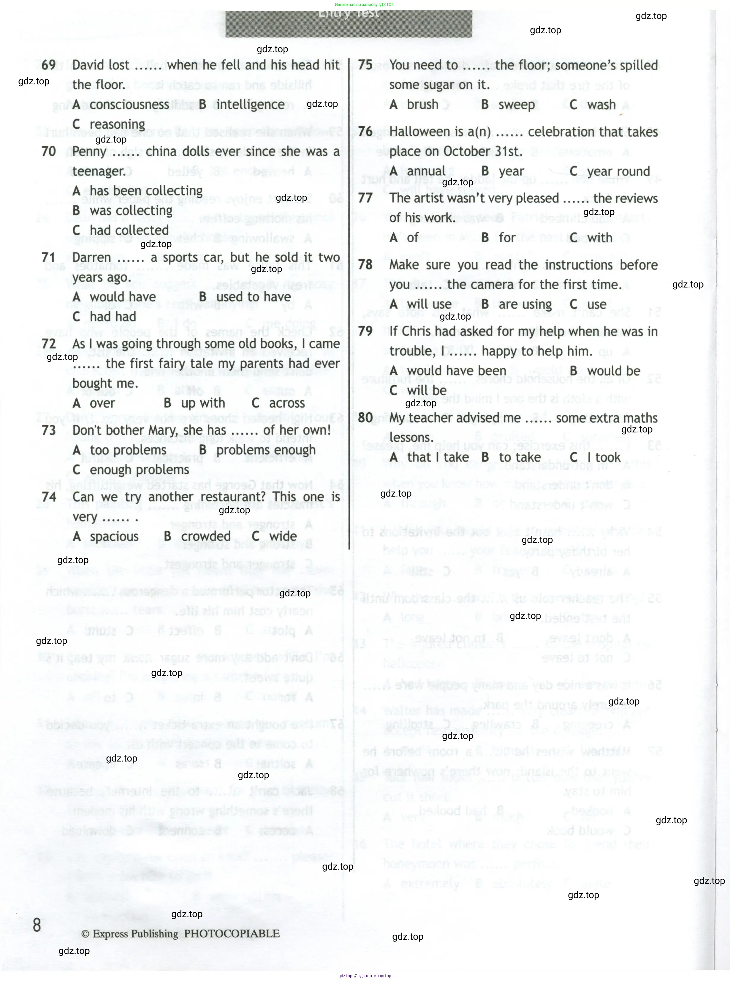 Английский язык (english), 10 класс контрольные задания (test booklet), авторы: Афанасьева Ольга Васильевна (Afanasyeva Olga), Дули Дженни (Dooley Jenny), Михеева Ирина Владимировна (Mikheeva Irina), Эванс Вирджиния (Evans Virginia), издательство Просвещение, Москва, 2019, красного цвета, страница 8