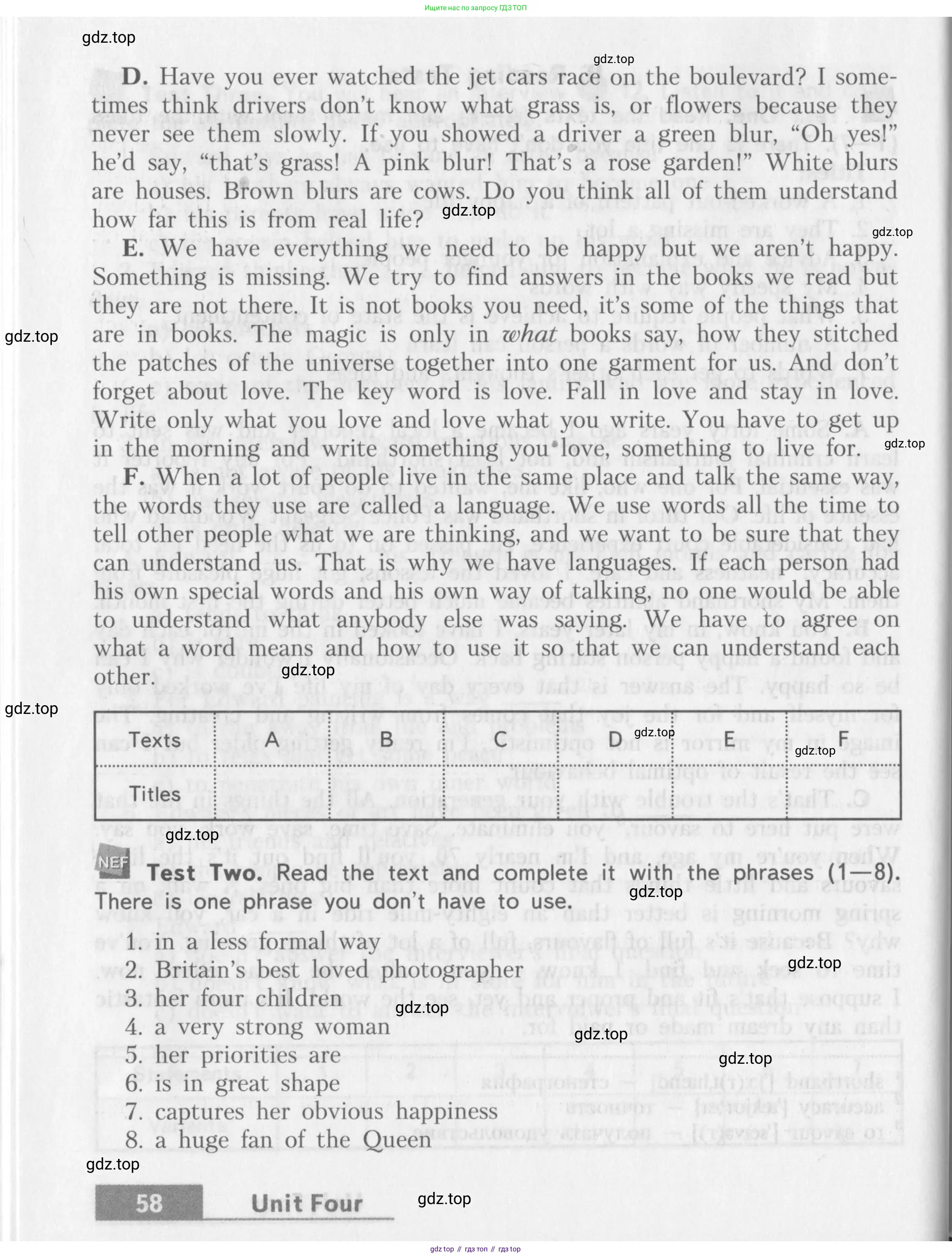 Английский язык (english), 10 класс контрольные задания (assessment tasks), авторы: Афанасьева Ольга Васильевна (Afanasyeva Olga), Михеева Ирина Владимировна (Mikheeva Irina), издательство Просвещение, Москва, 2016, оранжевого цвета, страница 58