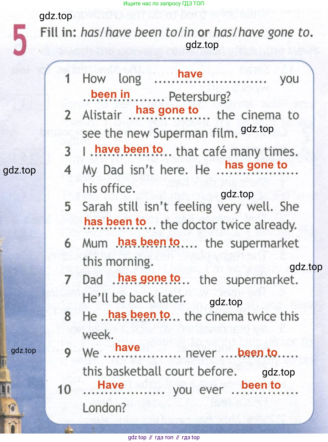 ГДЗ Английский язык (english), 10 класс Рабочая тетрадь (workbook), авторы: Афанасьева Ольга Васильевна (Afanasyeva Olga), Дули Дженни (Dooley Jenny), Михеева Ирина Владимировна (Mikheeva Irina), Оби Боб (Obee Bob), Эванс Вирджиния (Evans Virginia), издательство Просвещение, Москва, 2019, красного цвета, страница 7, номер 5, Решение 2