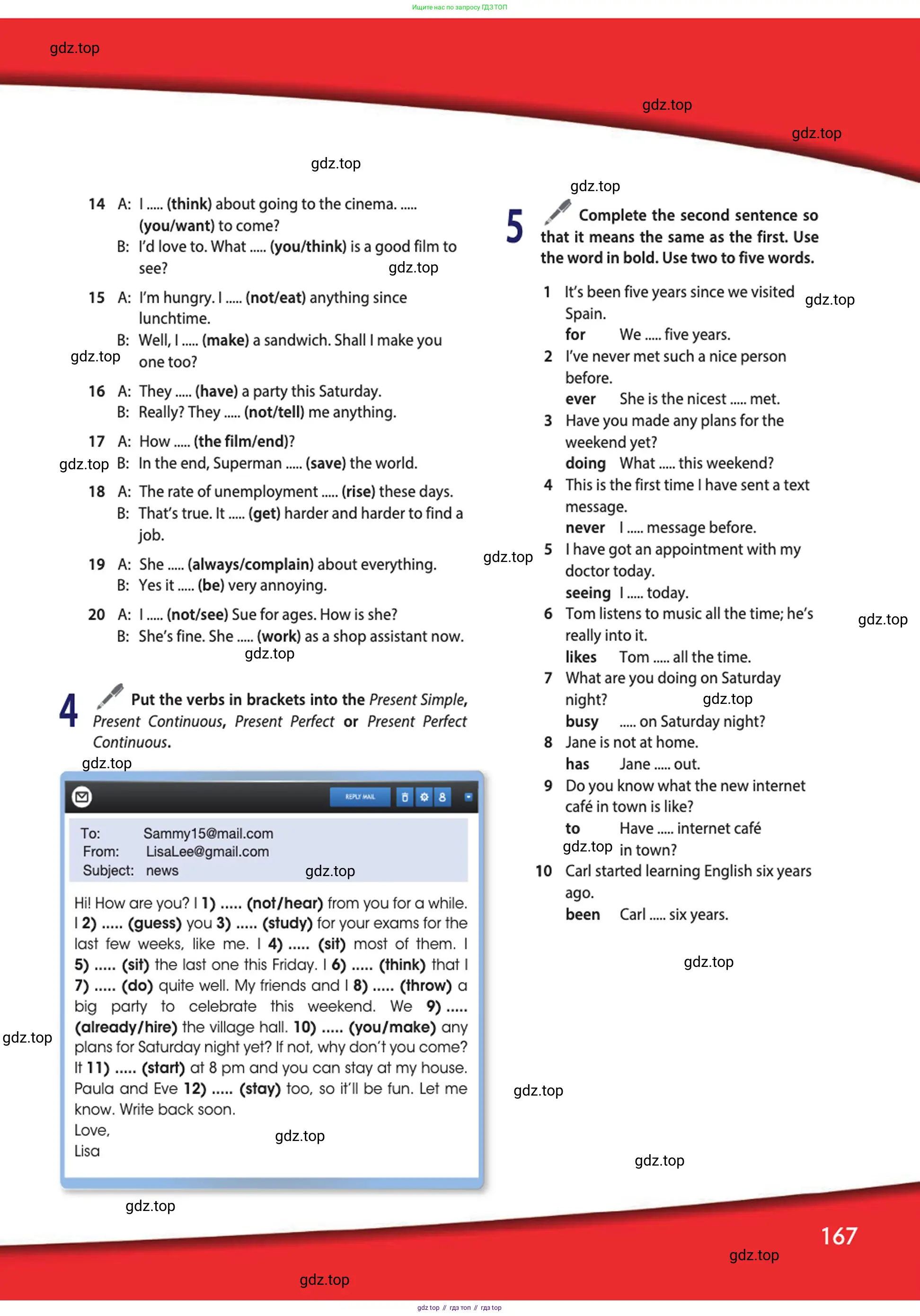 Английский язык (english), 10 класс Учебник (Student's book), авторы: Афанасьева Ольга Васильевна (Afanasyeva Olga), Дули Дженни (Dooley Jenny), Михеева Ирина Владимировна (Mikheeva Irina), Оби Боб (Obee Bob), Эванс Вирджиния (Evans Virginia), издательство Просвещение, Москва, 2019, красного цвета, страница 167