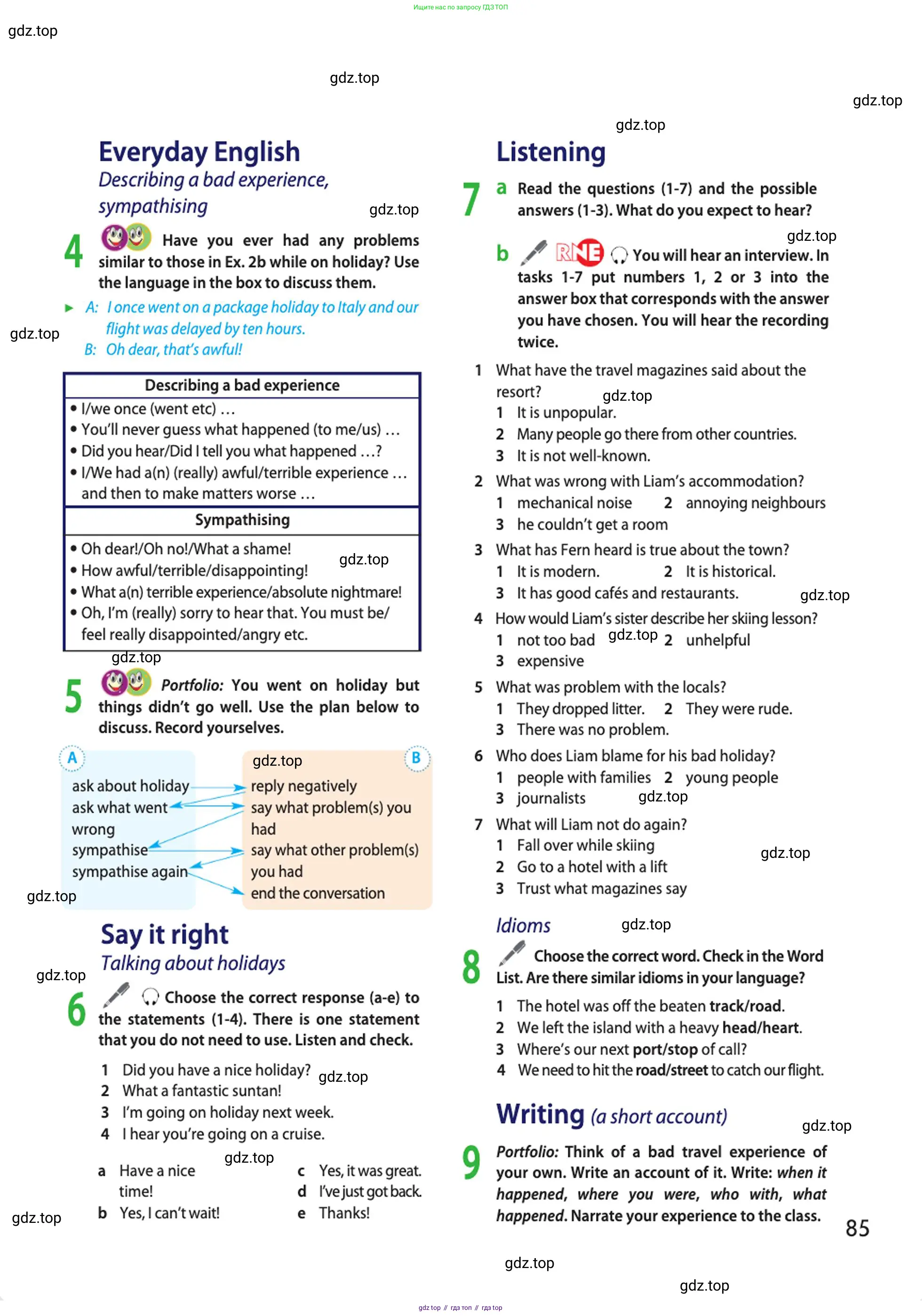 Английский язык (english), 10 класс Учебник (Student's book), авторы: Афанасьева Ольга Васильевна (Afanasyeva Olga), Дули Дженни (Dooley Jenny), Михеева Ирина Владимировна (Mikheeva Irina), Оби Боб (Obee Bob), Эванс Вирджиния (Evans Virginia), издательство Просвещение, Москва, 2019, красного цвета, страница 85