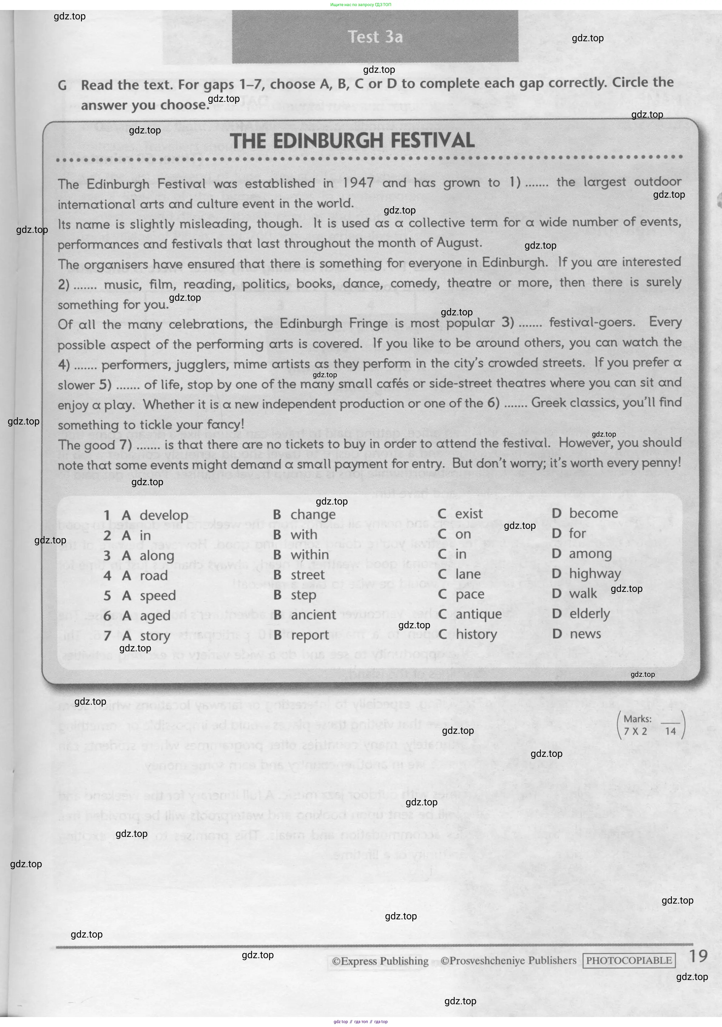 Английский язык (english), 10 класс контрольные задания (test booklet), авторы: Баранова Ксения Михайловна (Baranova Ksenia), Дули Дженни (Dooley Jenny), Копылова Виктория Викторовна (Kopylova Victoria), Мильруд Радислав Петрович (Millrood Radislav), Эванс Вирджиния (Evans Virginia), издательство Просвещение, Москва, 2019, серого цвета, страница 19