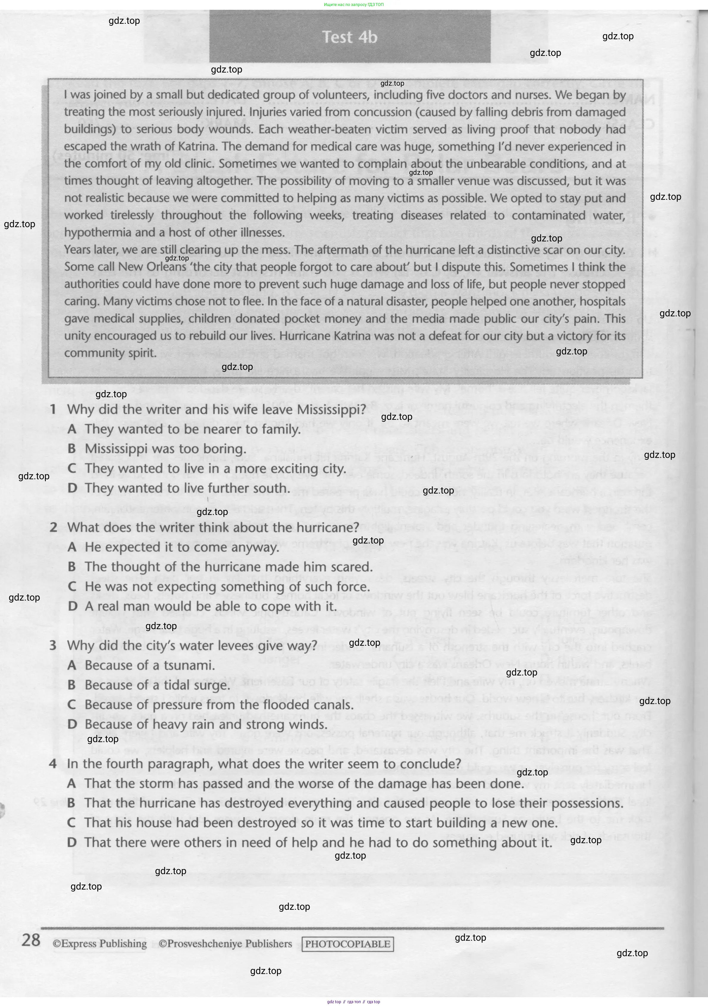 Английский язык (english), 10 класс контрольные задания (test booklet), авторы: Баранова Ксения Михайловна (Baranova Ksenia), Дули Дженни (Dooley Jenny), Копылова Виктория Викторовна (Kopylova Victoria), Мильруд Радислав Петрович (Millrood Radislav), Эванс Вирджиния (Evans Virginia), издательство Просвещение, Москва, 2019, серого цвета, страница 28