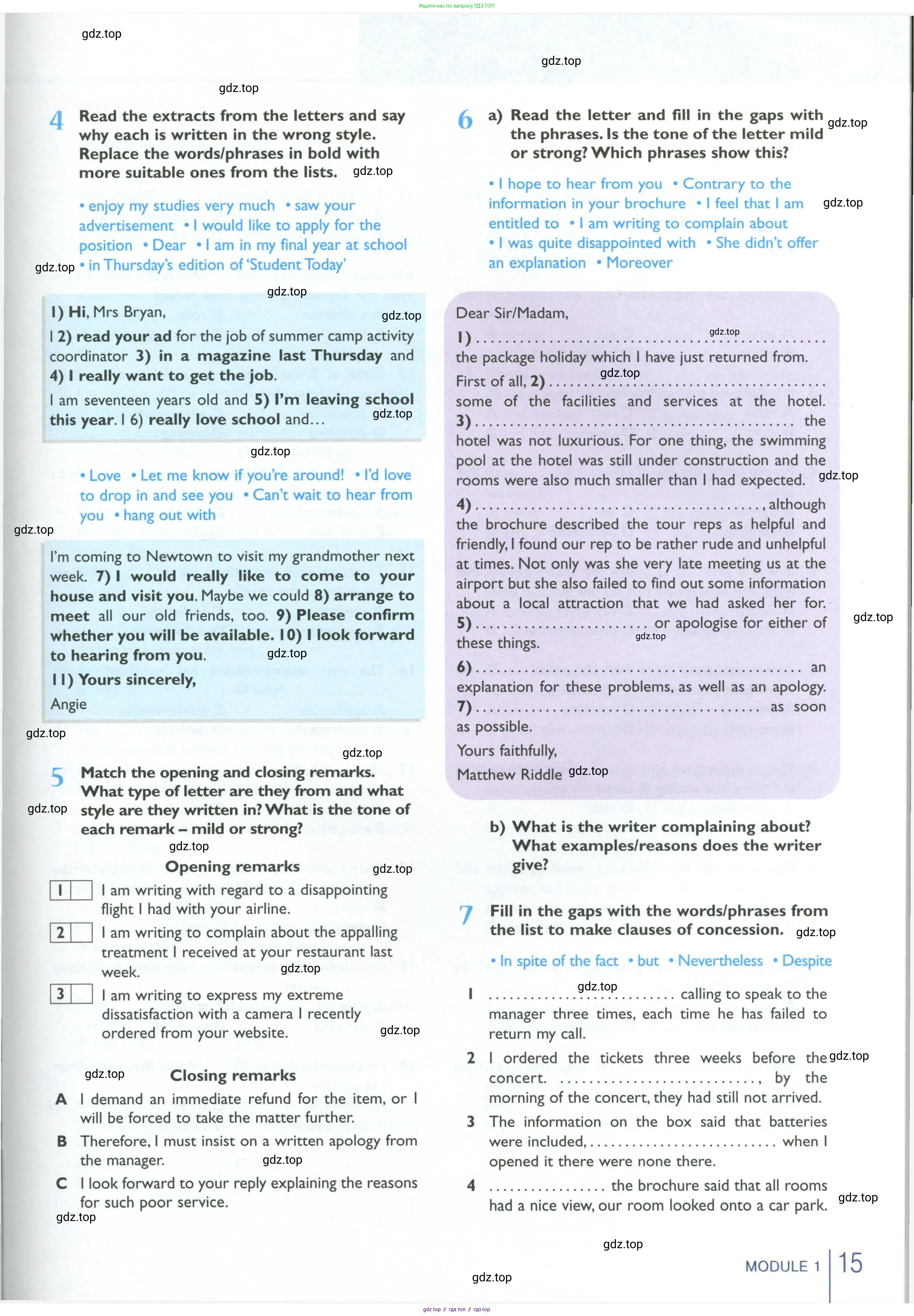 Английский язык (english), 10 класс Рабочая тетрадь (workbook), авторы: Баранова Ксения Михайловна (Baranova Ksenia), Дули Дженни (Dooley Jenny), Копылова Виктория Викторовна (Kopylova Victoria), Мильруд Радислав Петрович (Millrood Radislav), Эванс Вирджиния (Evans Virginia), издательство Просвещение, Москва, 2019, белого цвета, страница 15