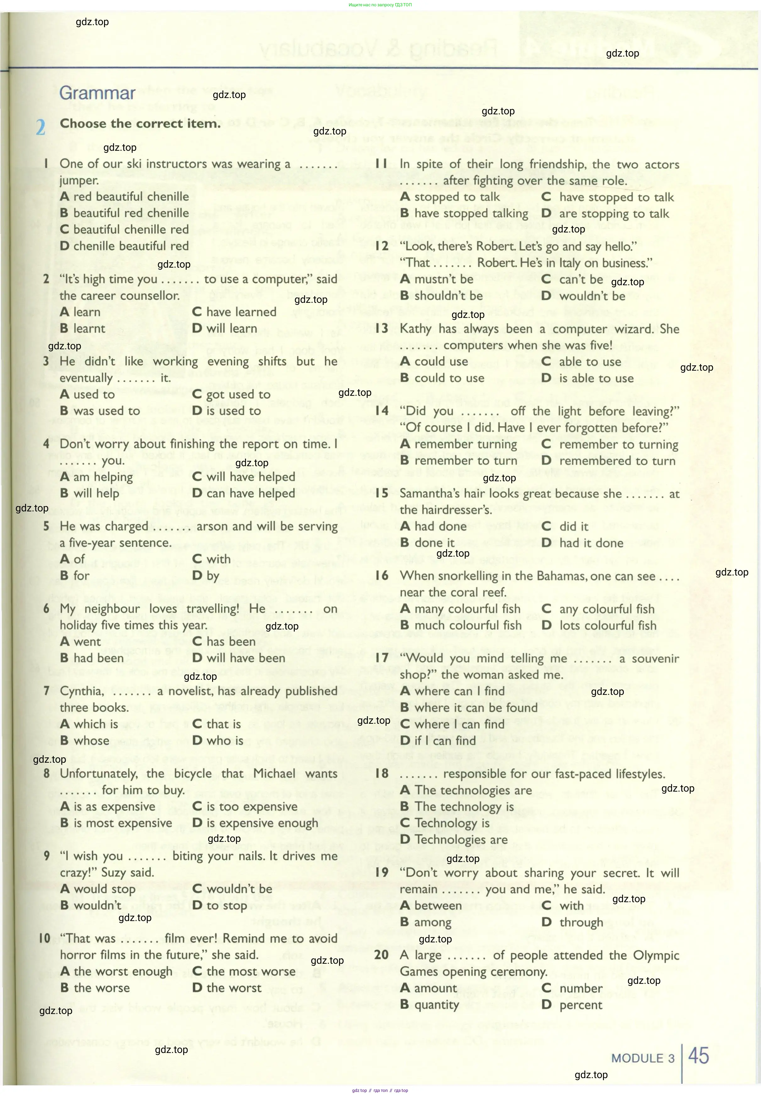 Английский язык (english), 10 класс Рабочая тетрадь (workbook), авторы: Баранова Ксения Михайловна (Baranova Ksenia), Дули Дженни (Dooley Jenny), Копылова Виктория Викторовна (Kopylova Victoria), Мильруд Радислав Петрович (Millrood Radislav), Эванс Вирджиния (Evans Virginia), издательство Просвещение, Москва, 2019, белого цвета, страница 45