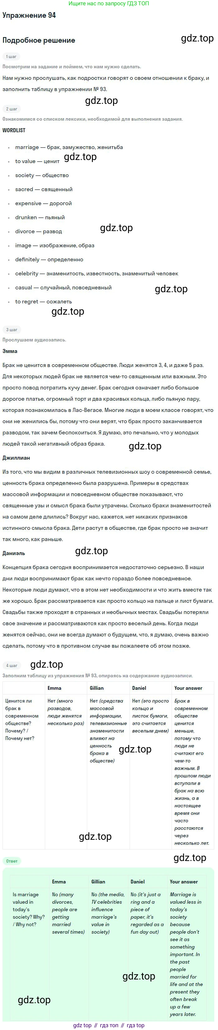 Английский язык (english), 10 класс Учебник (Student's book), авторы: Биболетова Мерем Забатовна, Бабушис Елена Евгеньевна, Снежко Надежда Дмитриевна, издательство Просвещение, Москва, 2016, оранжевого цвета, страница 79, номер 94, Решение