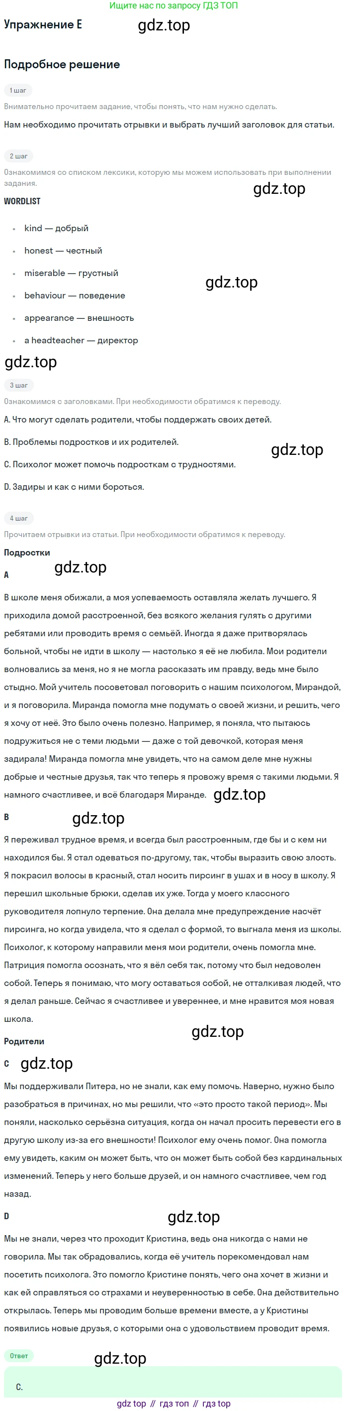 Английский язык (english), 10 класс Учебник (Student's book), авторы: Комарова Юлия Александровна, Ларионова Ирина Владимировна, Араванис Розмари, Вассилакис Джордж, издательство Русское слово, Москва, 2015, страница 96, номер E, Решение