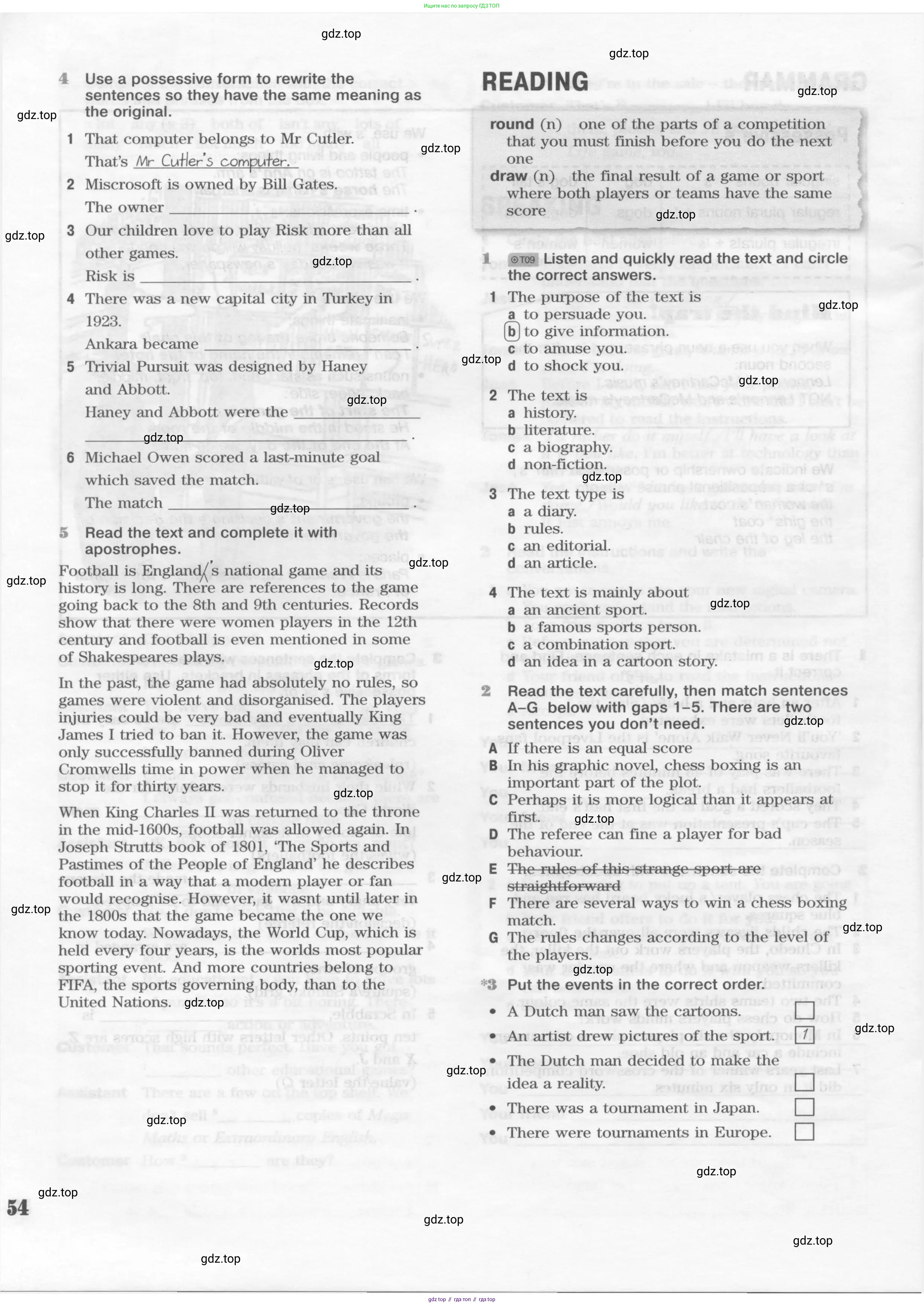 Английский язык (english), 10 класс Рабочая тетрадь (workbook), авторы: Вербицкая Мария Валерьевна (Verbitskaya Maria), Уайт Линдсей (Lindsay White), Фрикер Род (Fricker Rod), Миндрул Ольга Сергеевна (Mindrul Olga), издательство Просвещение, Москва, 2014, зелёного цвета, страница 54