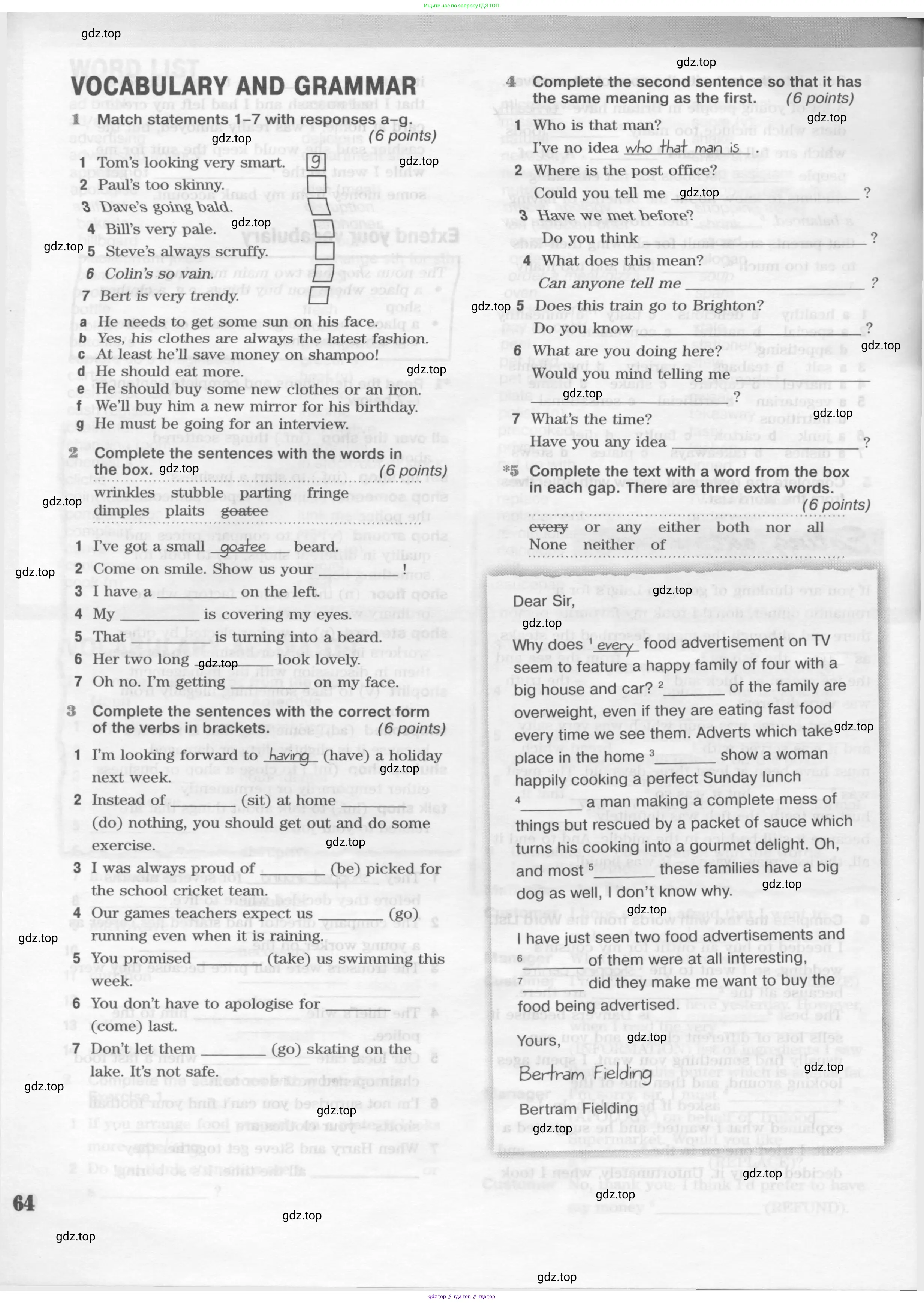 Английский язык (english), 10 класс Рабочая тетрадь (workbook), авторы: Вербицкая Мария Валерьевна (Verbitskaya Maria), Уайт Линдсей (Lindsay White), Фрикер Род (Fricker Rod), Миндрул Ольга Сергеевна (Mindrul Olga), издательство Просвещение, Москва, 2014, зелёного цвета, страница 64