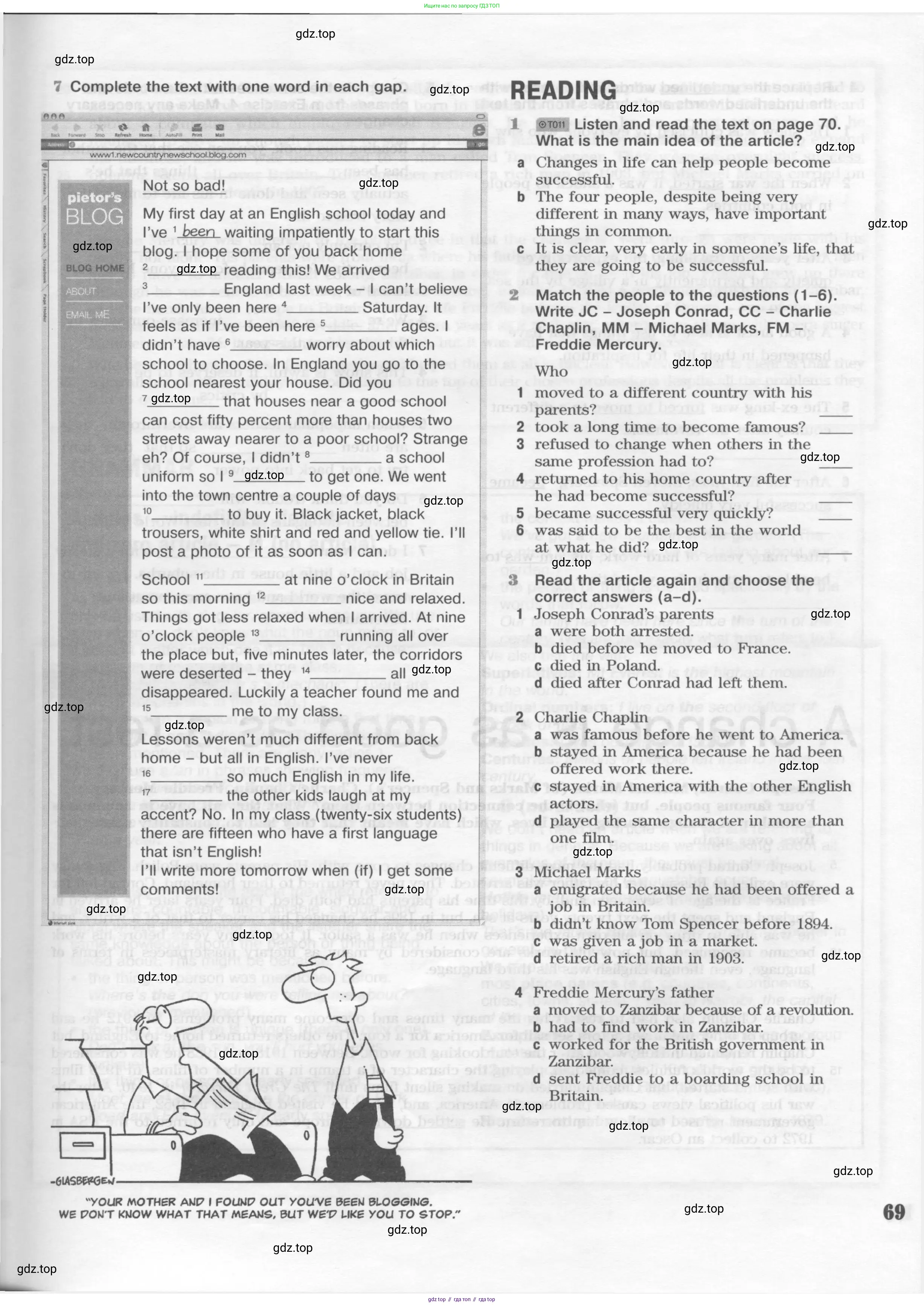 Английский язык (english), 10 класс Рабочая тетрадь (workbook), авторы: Вербицкая Мария Валерьевна (Verbitskaya Maria), Уайт Линдсей (Lindsay White), Фрикер Род (Fricker Rod), Миндрул Ольга Сергеевна (Mindrul Olga), издательство Просвещение, Москва, 2014, зелёного цвета, страница 69