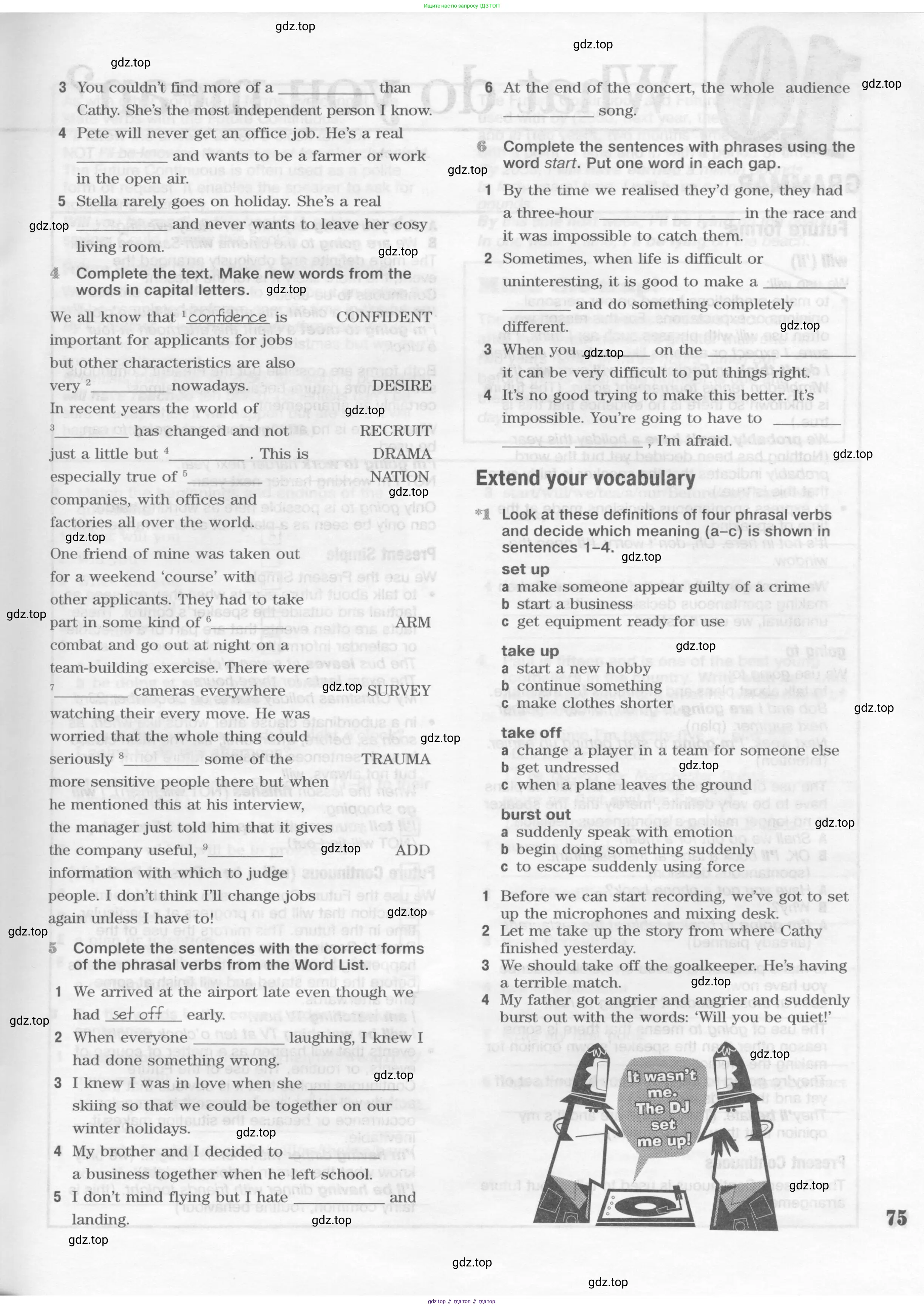 Английский язык (english), 10 класс Рабочая тетрадь (workbook), авторы: Вербицкая Мария Валерьевна (Verbitskaya Maria), Уайт Линдсей (Lindsay White), Фрикер Род (Fricker Rod), Миндрул Ольга Сергеевна (Mindrul Olga), издательство Просвещение, Москва, 2014, зелёного цвета, страница 75