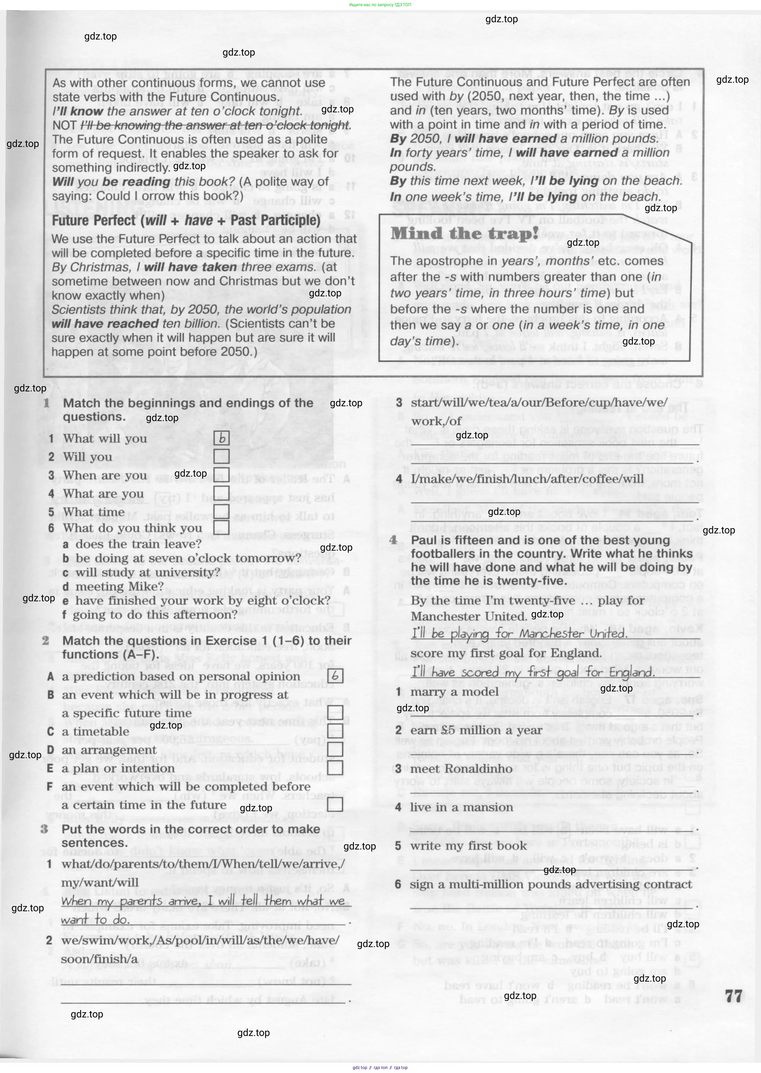 Английский язык (english), 10 класс Рабочая тетрадь (workbook), авторы: Вербицкая Мария Валерьевна (Verbitskaya Maria), Уайт Линдсей (Lindsay White), Фрикер Род (Fricker Rod), Миндрул Ольга Сергеевна (Mindrul Olga), издательство Просвещение, Москва, 2014, зелёного цвета, страница 77