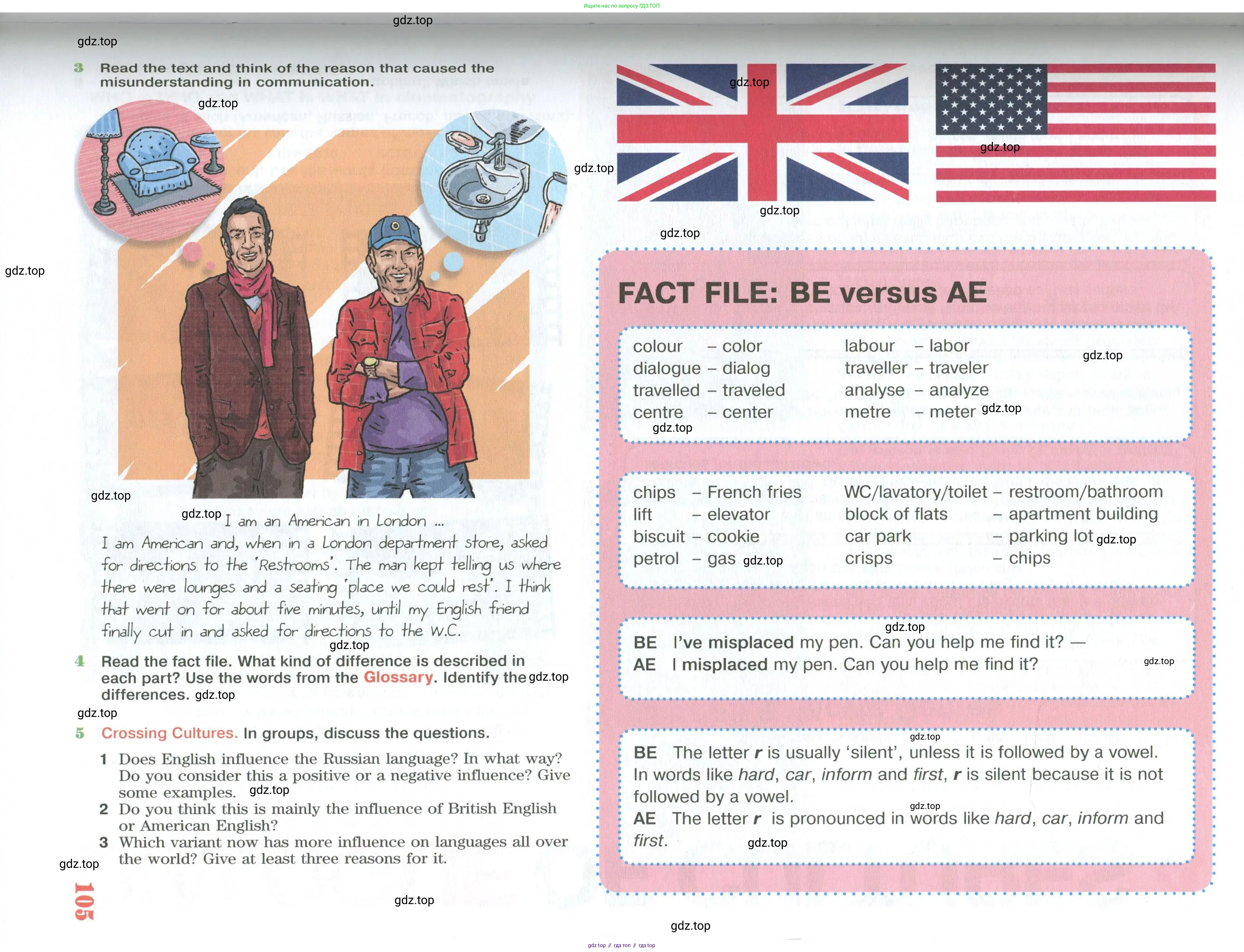 Английский язык (english), 10 класс Учебник (Student's book), авторы: Вербицкая Мария Валерьевна (Verbitskaya Maria), Маккинли Стюарт (McKinlay Stuart), Хастингс Боб (Hastings Bob), Каминс Карр Джейн (Comyns Carr Jane), Парсонс Дженнифер (Parsons Jennifer), Миндрул Ольга Сергеевна (Mindrul Olga), издательство Просвещение, Москва, 2016, белого цвета, страница 105