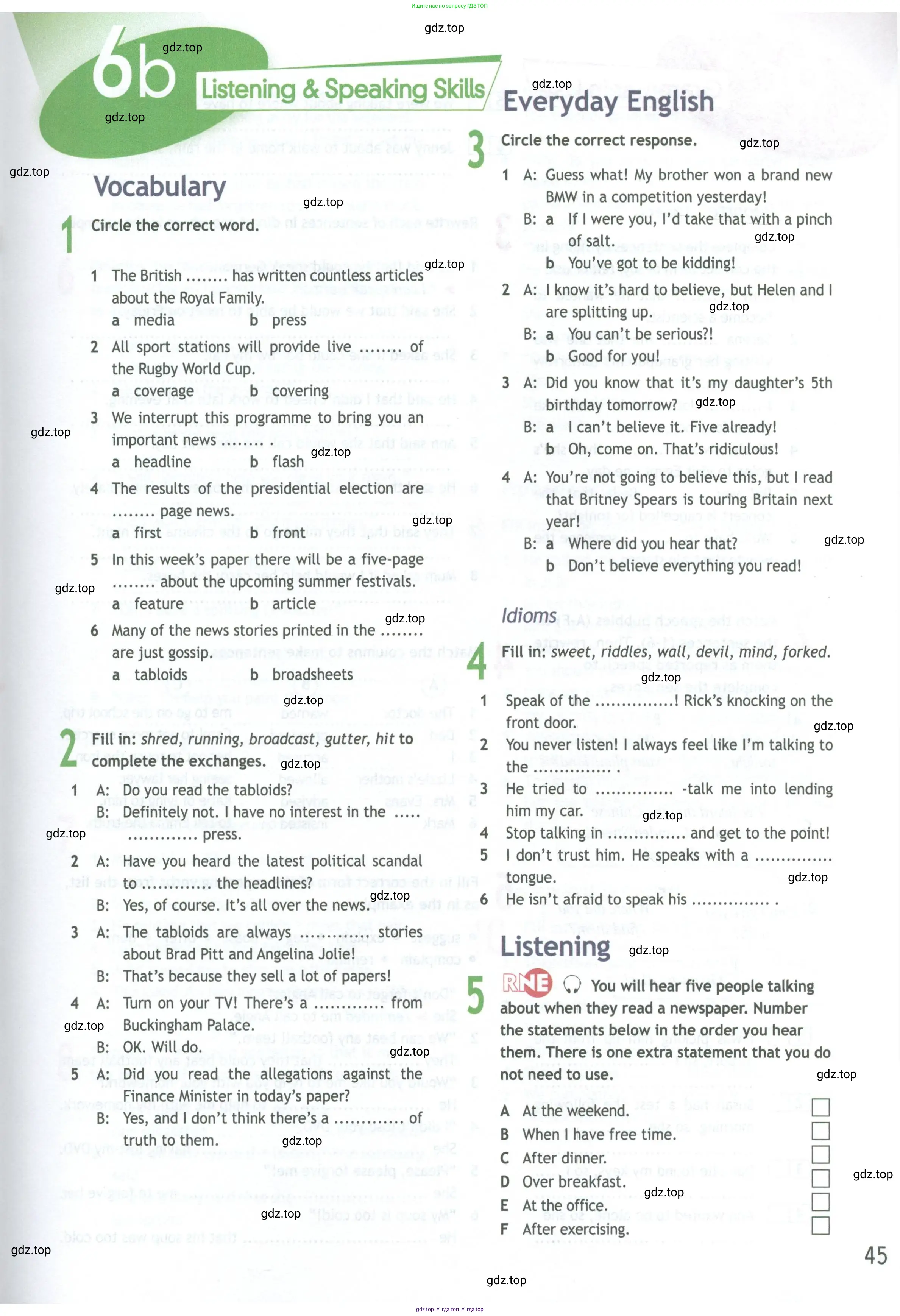 ГДЗ Английский язык (english), 11 класс Рабочая тетрадь (workbook), авторы: Афанасьева Ольга Васильевна (Afanasyeva Olga), Дули Дженни (Dooley Jenny), Михеева Ирина Владимировна (Mikheeva Irina), Оби Боб (Obee Bob), Эванс Вирджиния (Evans Virginia), издательство Просвещение, Москва, 2019, белого цвета, страница 45
