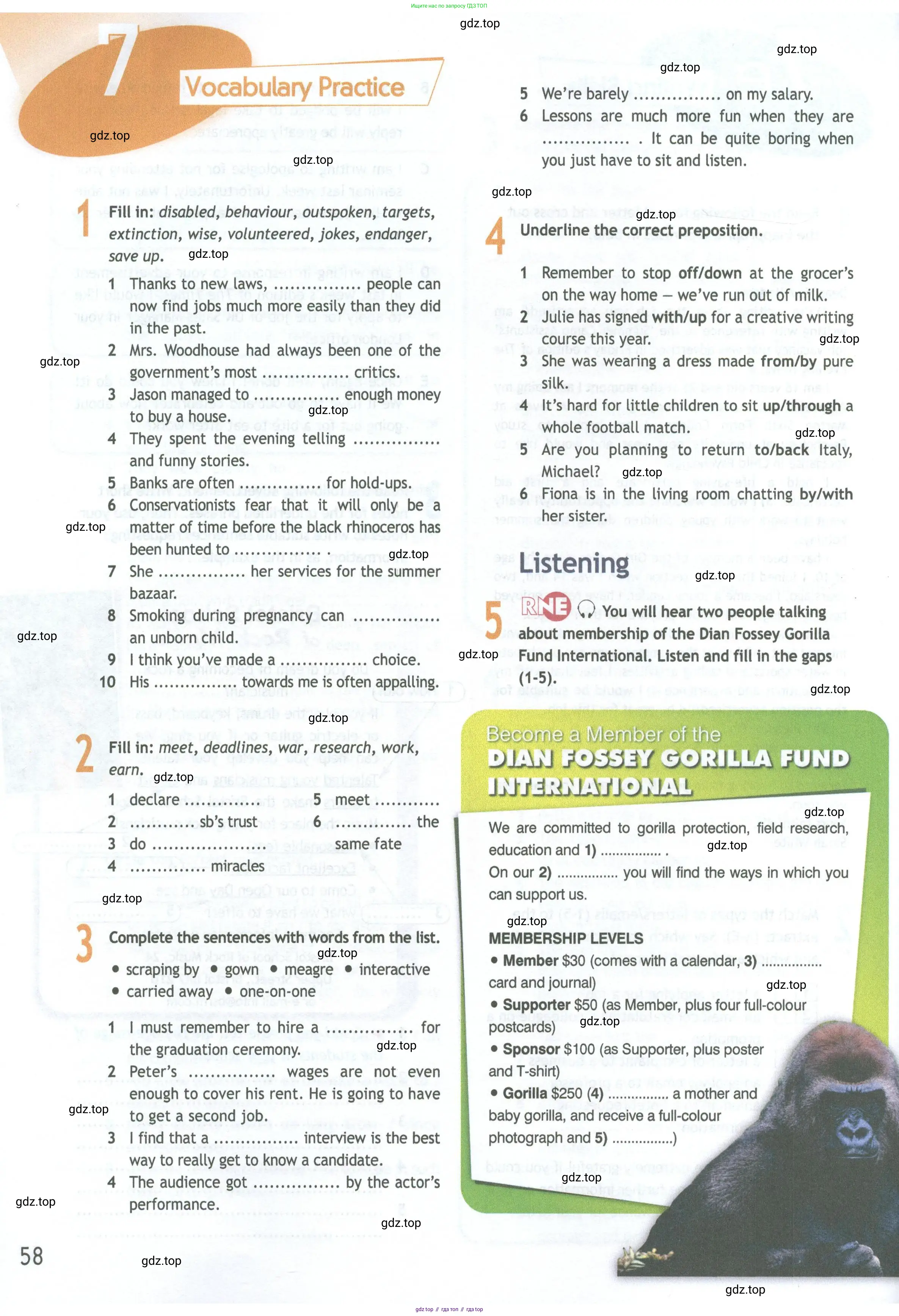 Английский язык (english), 11 класс Рабочая тетрадь (workbook), авторы: Афанасьева Ольга Васильевна (Afanasyeva Olga), Дули Дженни (Dooley Jenny), Михеева Ирина Владимировна (Mikheeva Irina), Оби Боб (Obee Bob), Эванс Вирджиния (Evans Virginia), издательство Просвещение, Москва, 2019, белого цвета, страница 58
